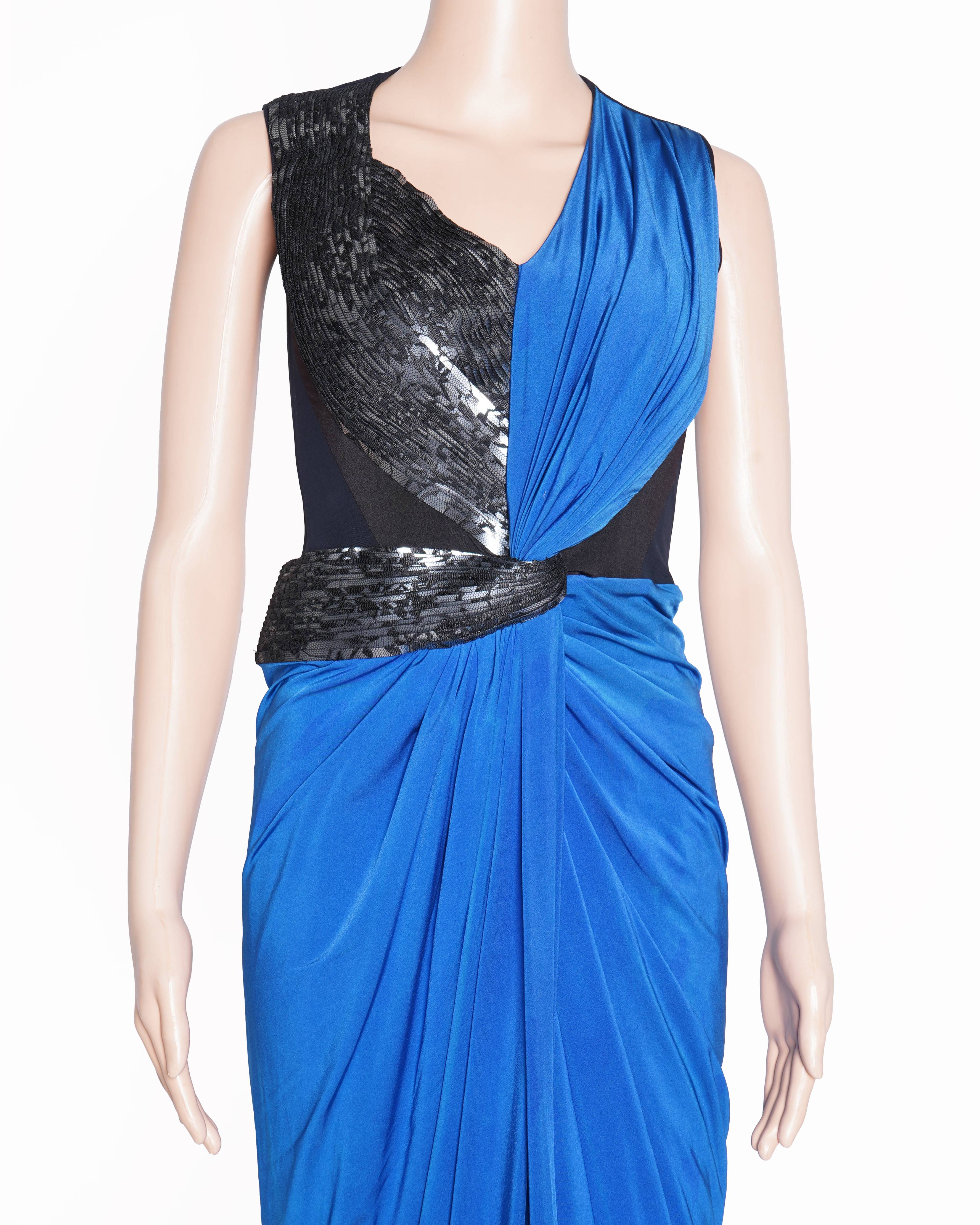 Amit Aggarwal Blue and Black Embellished Gown