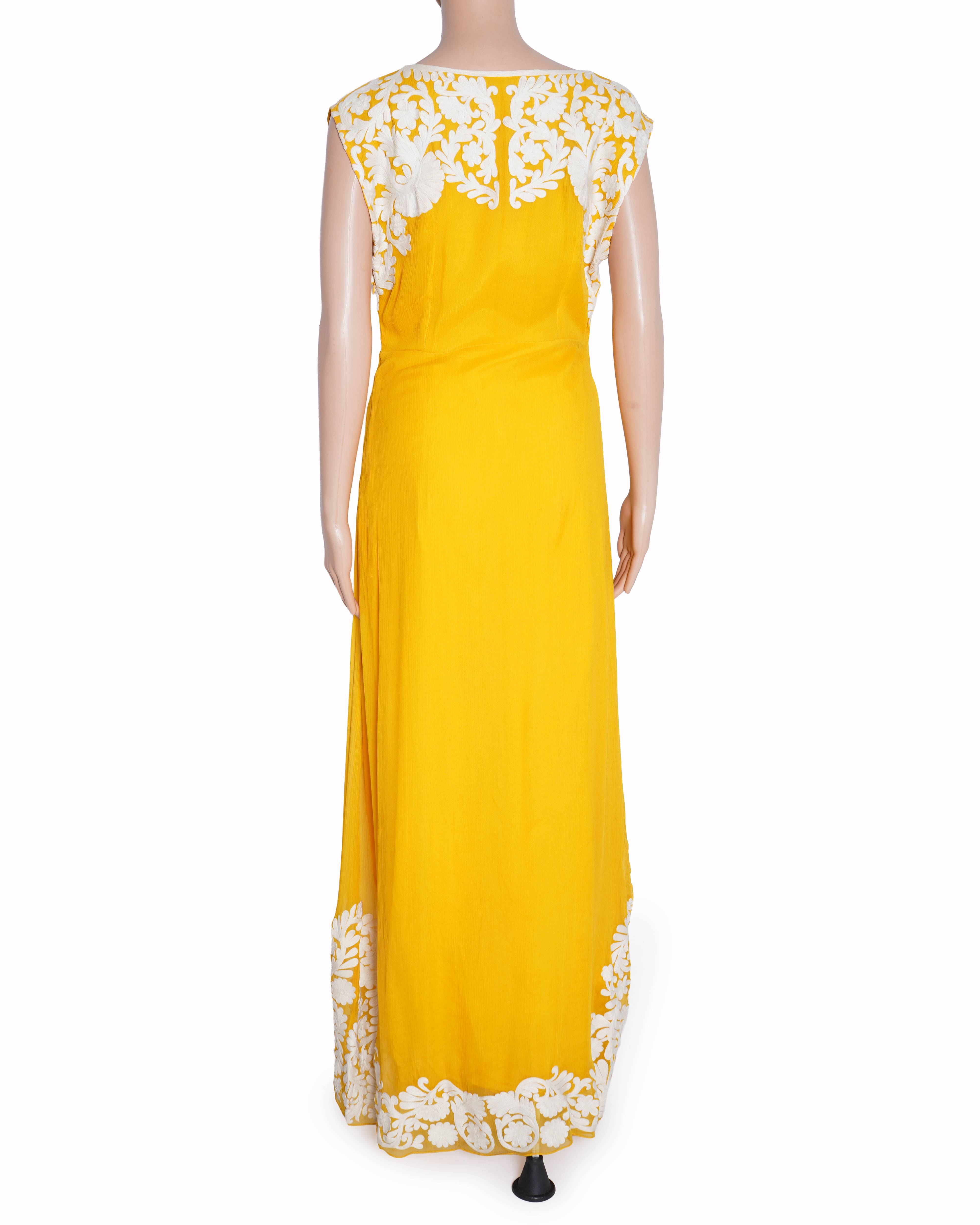 Pankaj & Nidhi white and yellow long dress