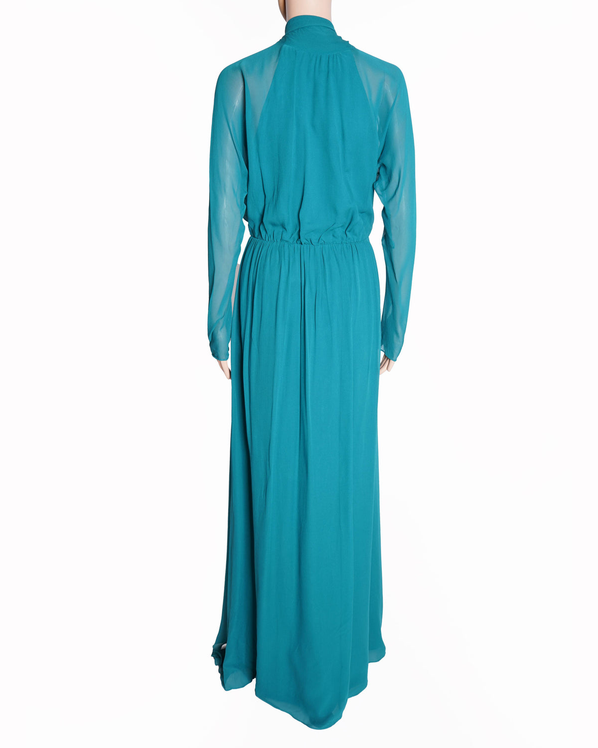 BCBGMAXAZRIA Teal green tie-neck ruffle dress
