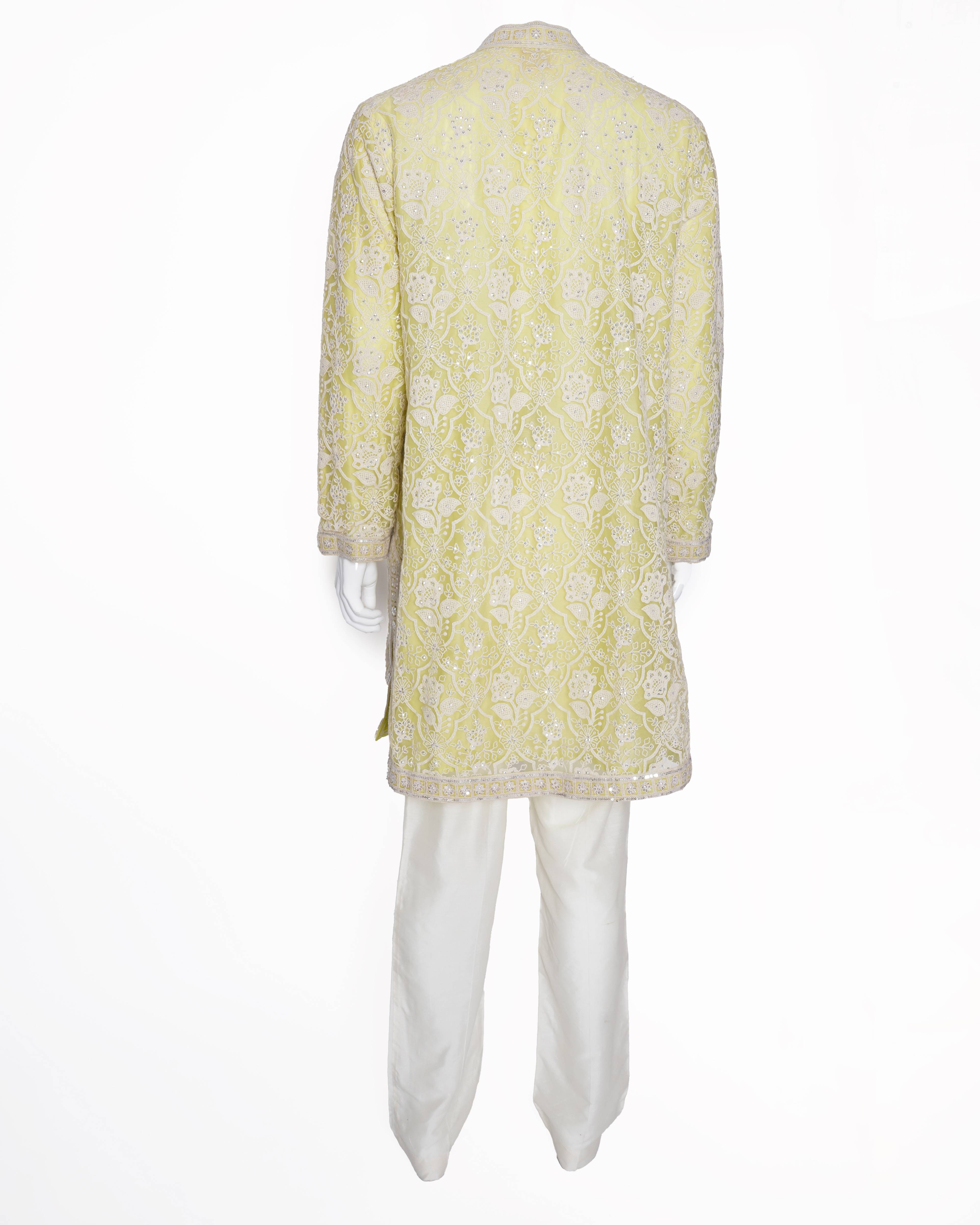 Abu Jani Sandeep Khosla Embroidered sequenced Kurta set of 2 In Lime Green
