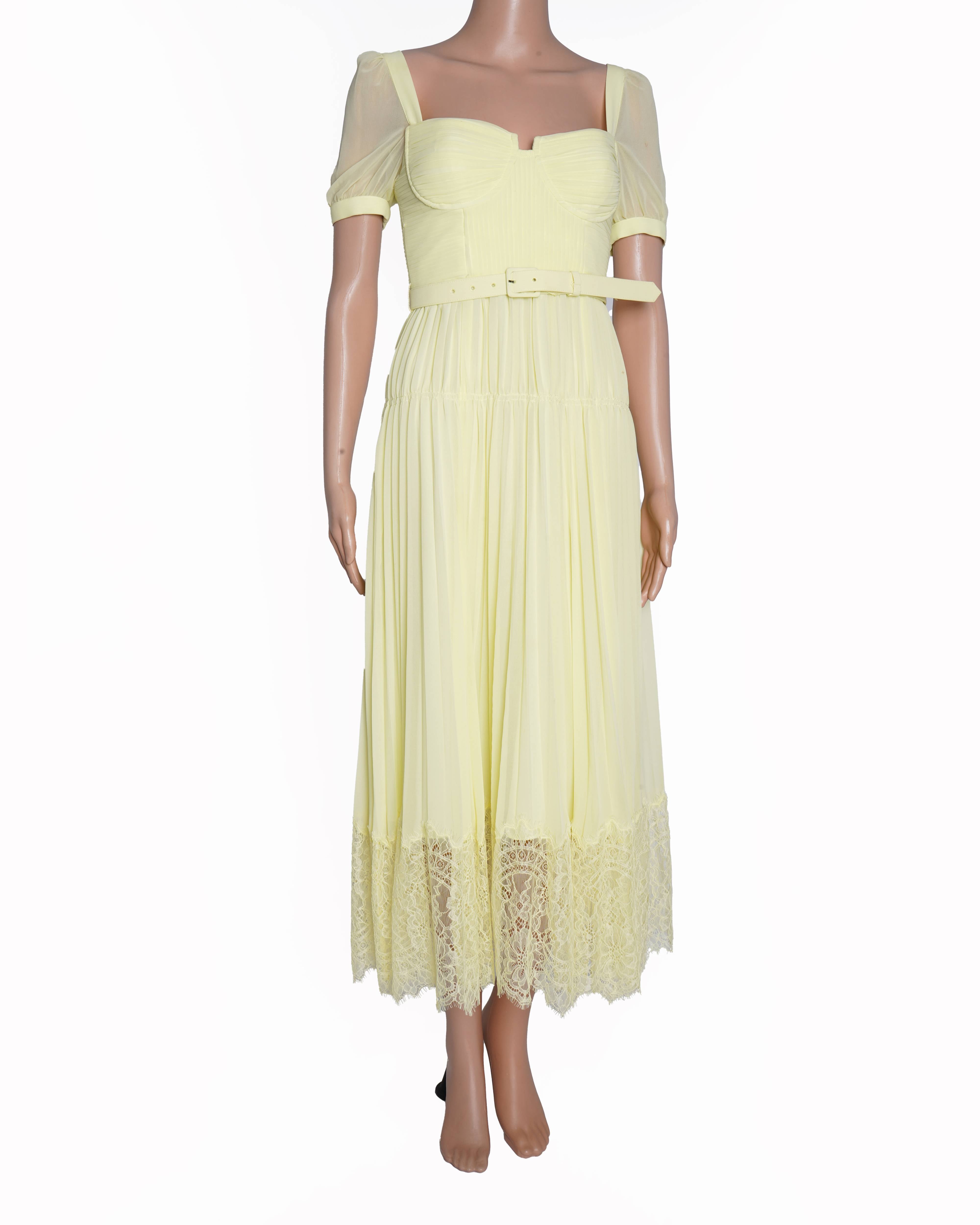 Self Portrait 
Lemon Yellow Lace Detail Midi Dress