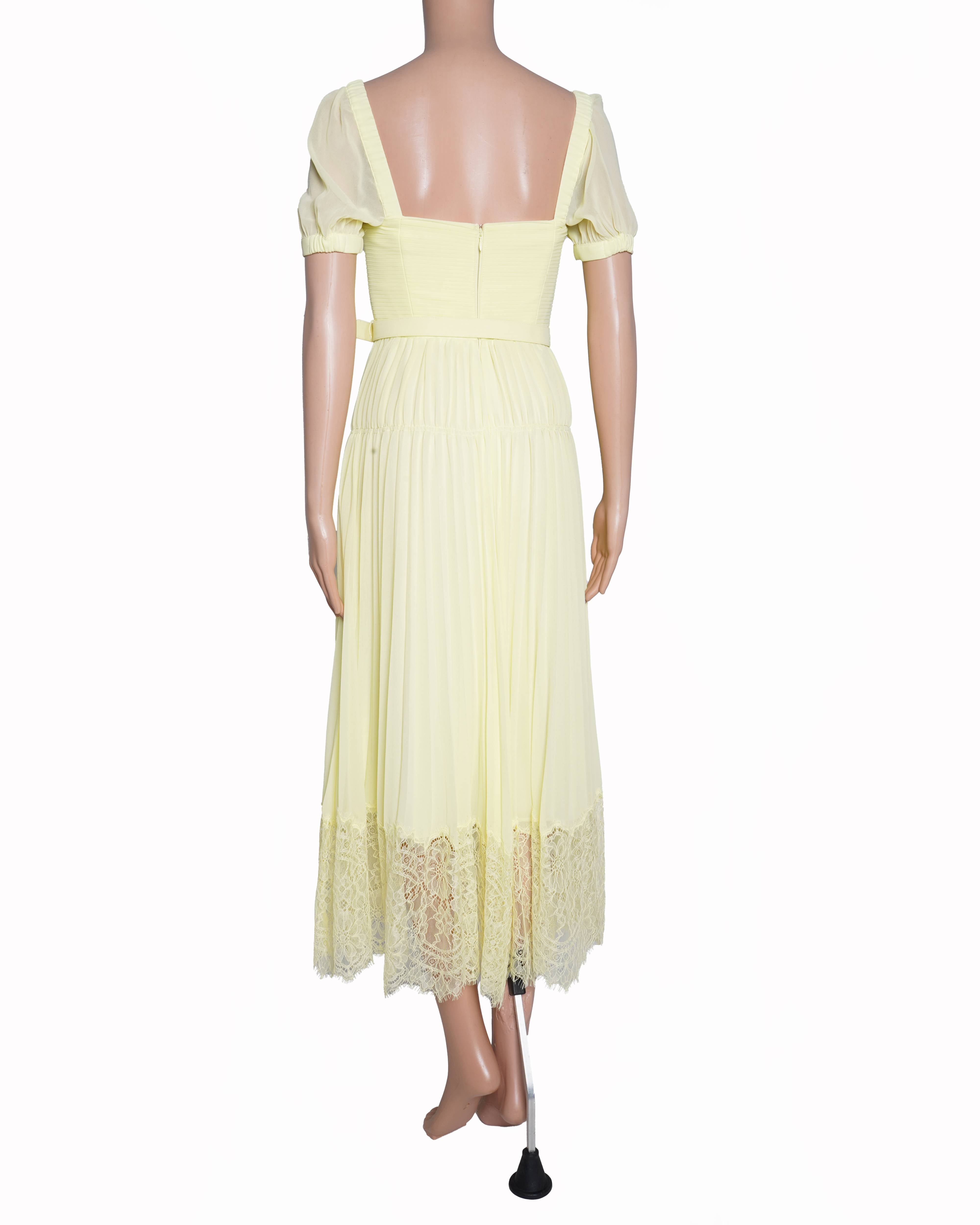 Self Portrait 
Lemon Yellow Lace Detail Midi Dress