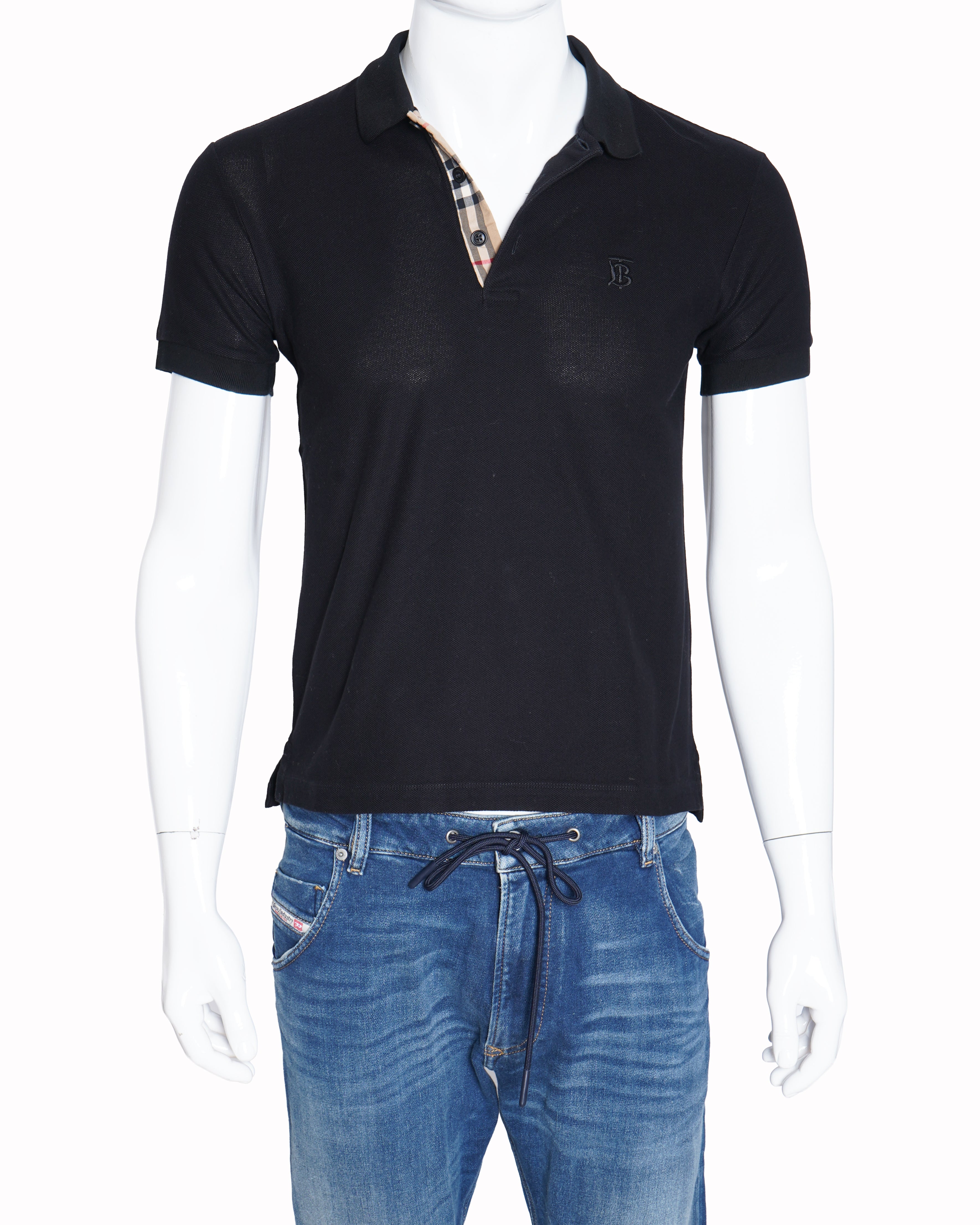Burberry Black Cotton Piqué TB Monogram Polo Shirt - Pre-loved My