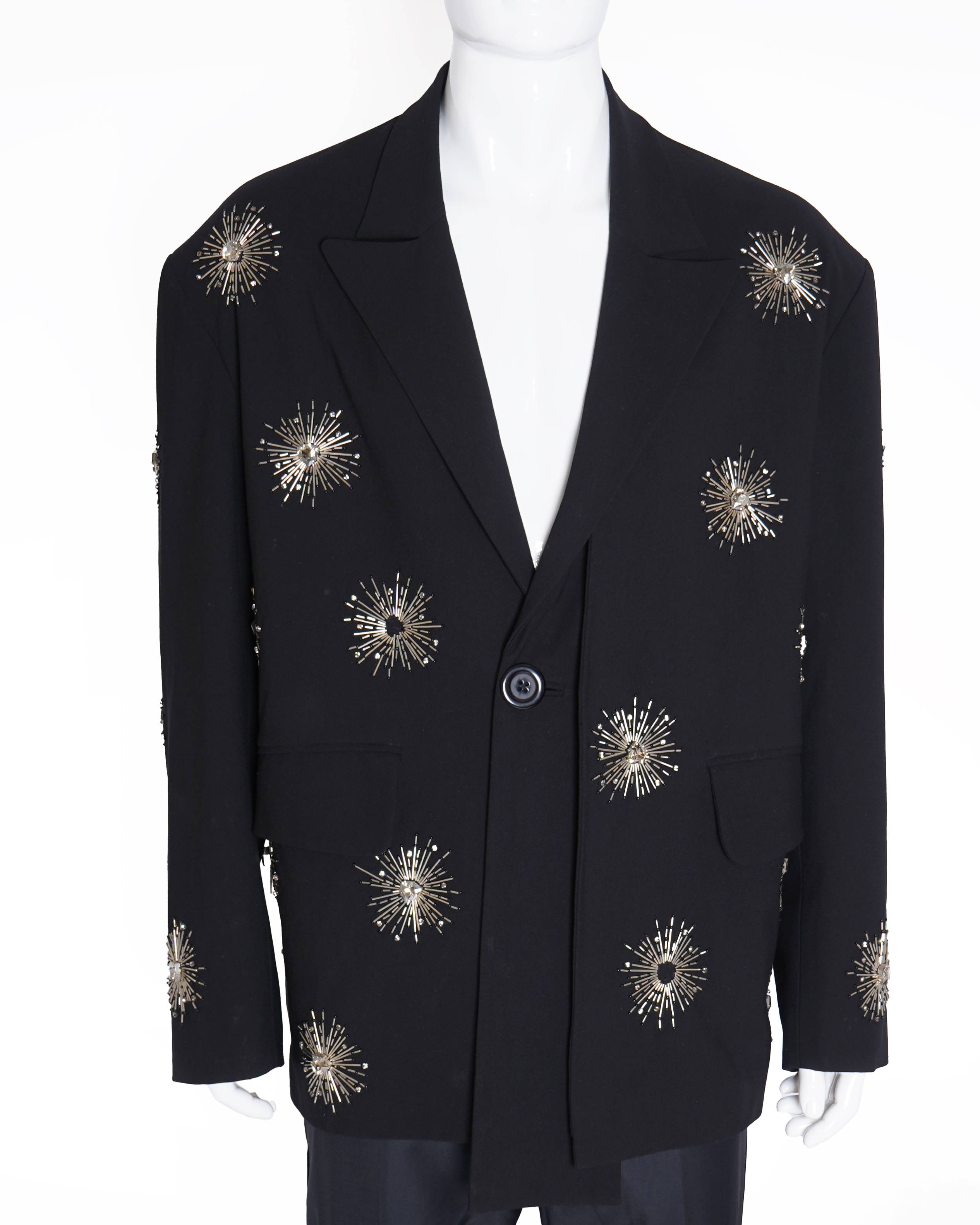 Dhruv kapoor placement Sequenced Hand Embroidered black blazer (Unisex)