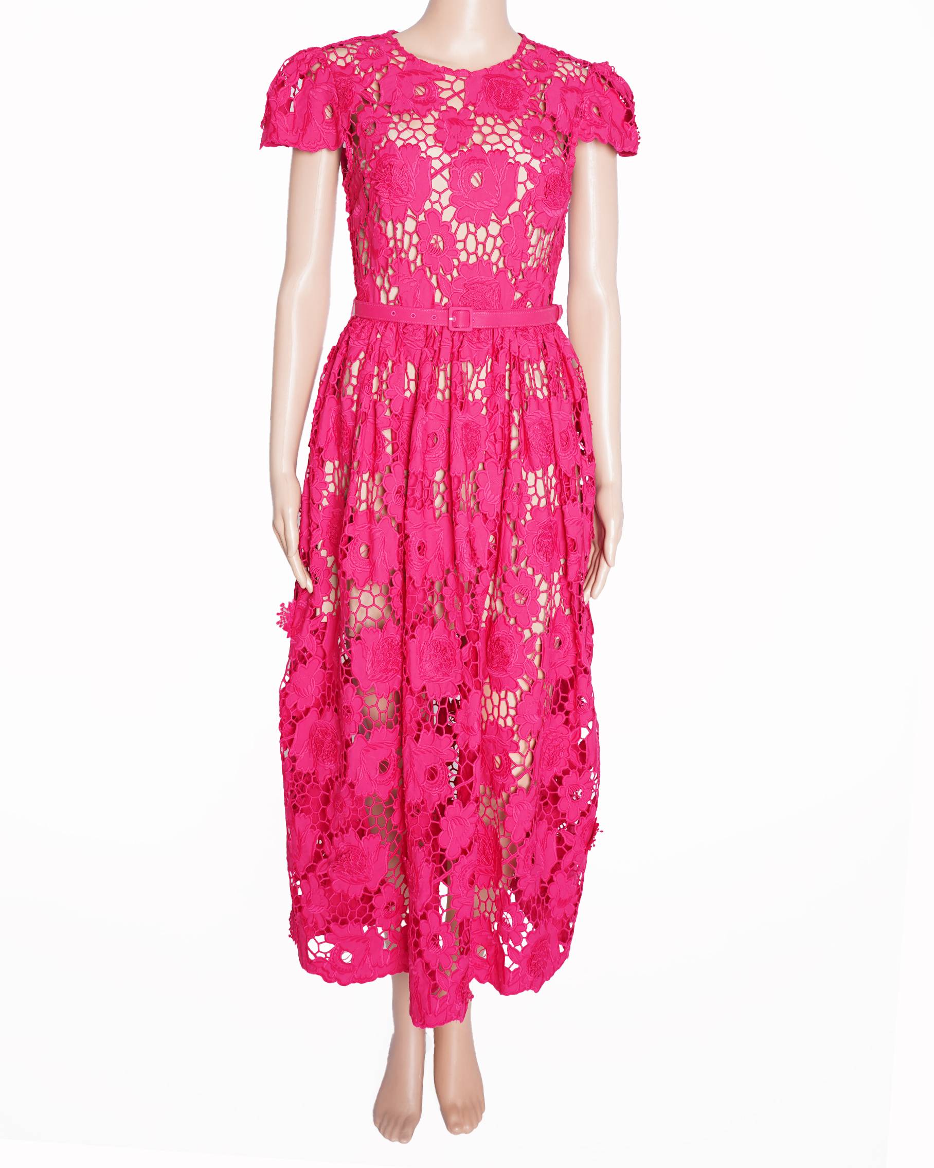 New Self Portrait 
Poppy Midi Dress In 3D Floral Lace