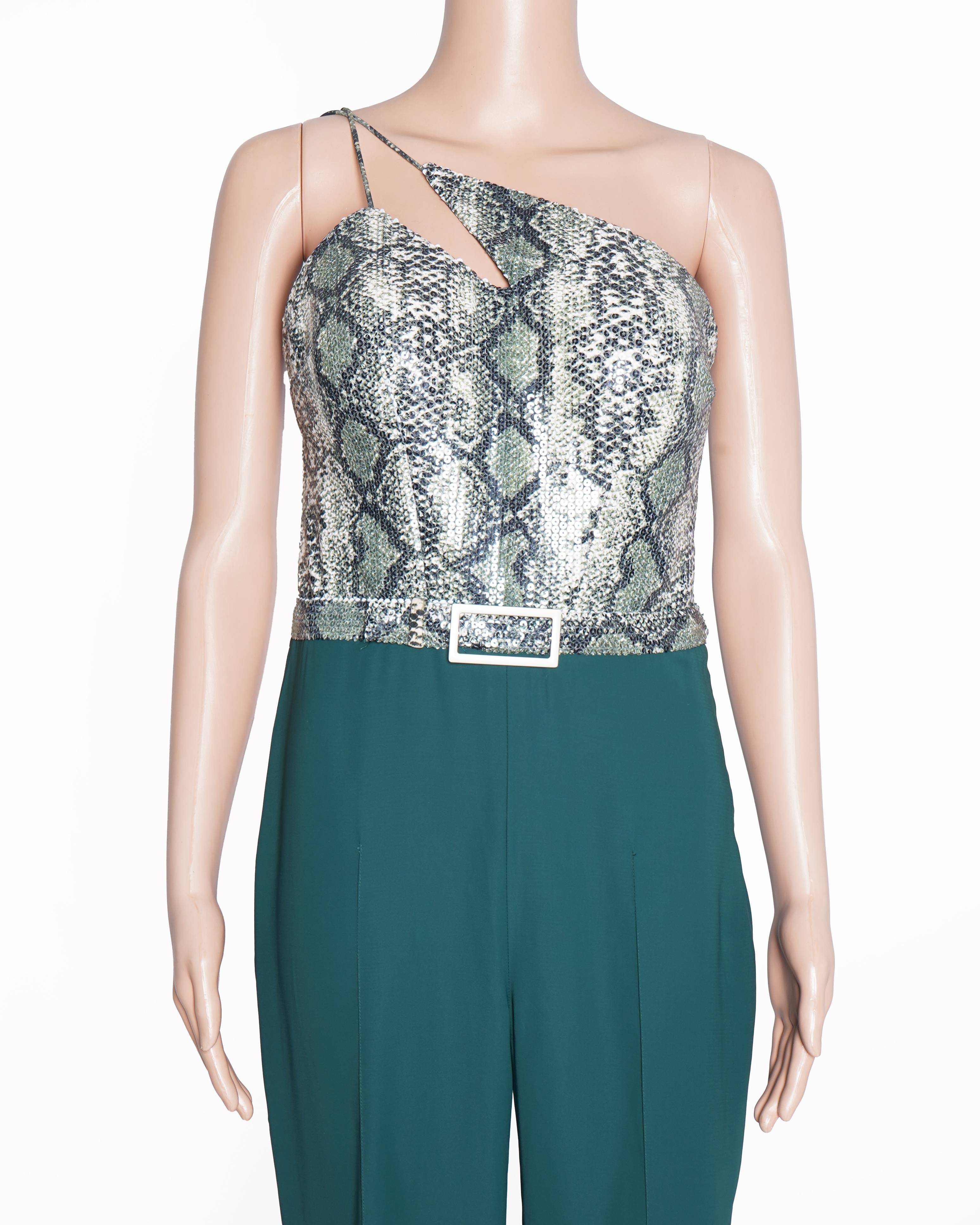 Tanieya khanuja green snake embossed jumpsuit