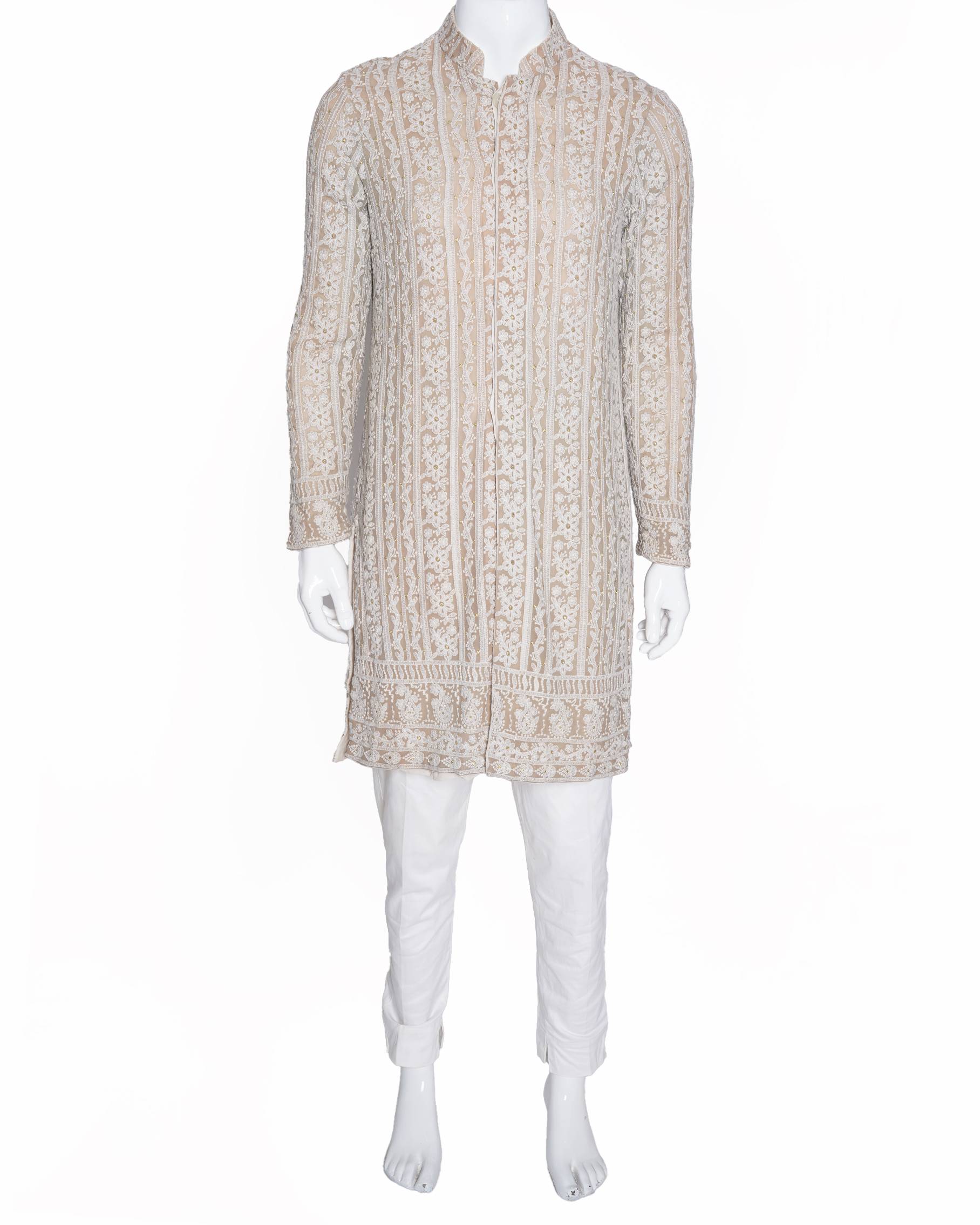 Rohit Gandhi & Rahul Khanna embroidered kurta with white trousers