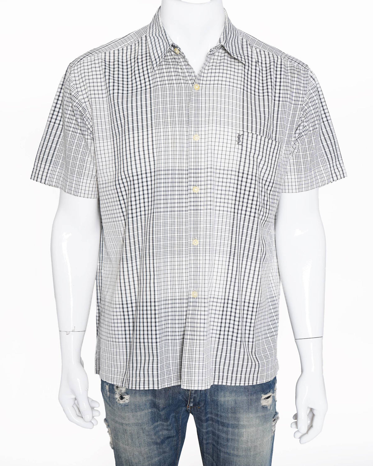Yves Saint Lauren Short-Sleeve Black/White Checkered Designer Shirt