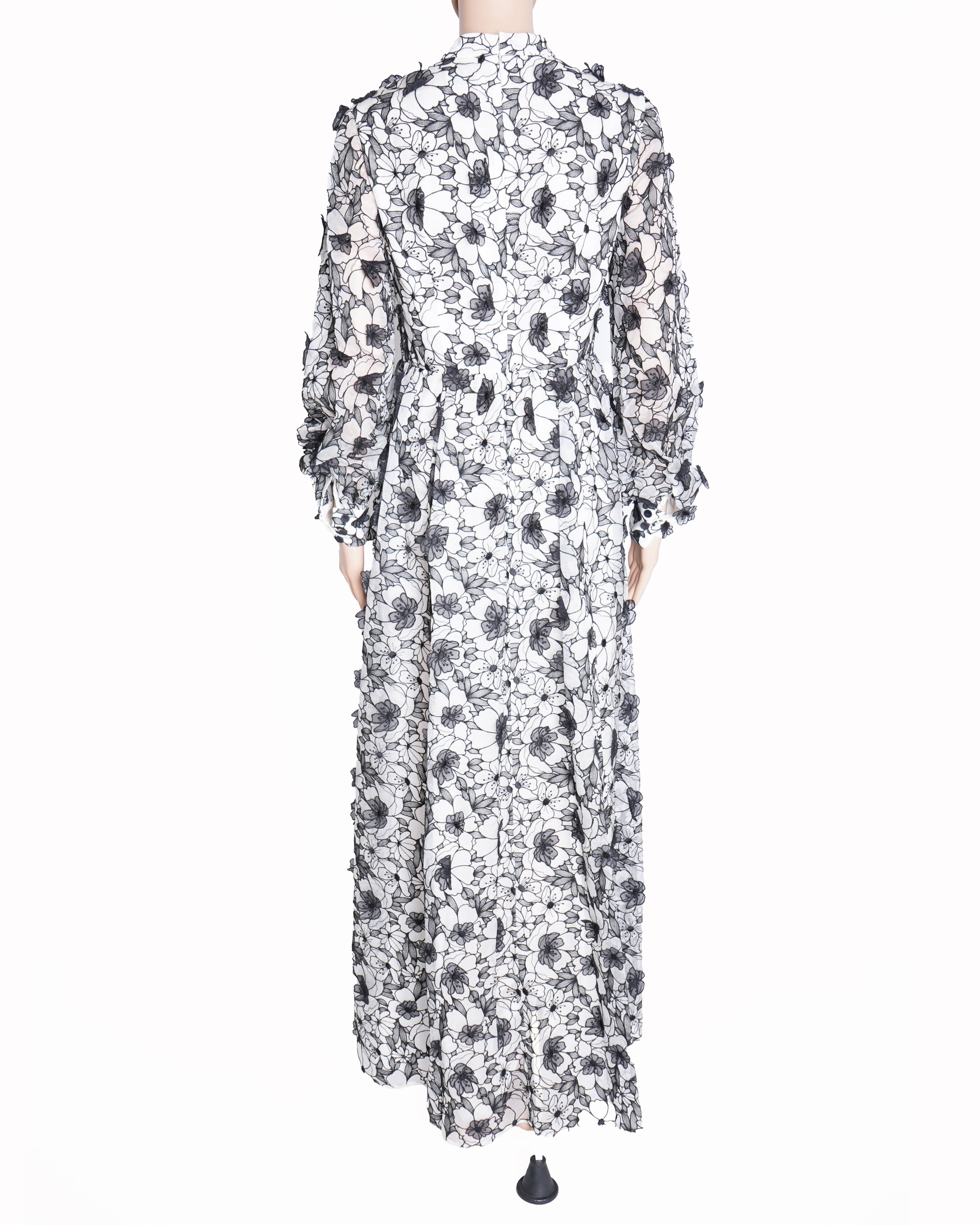 New Erdem Floral Printed Tallulah Dress In Black & WHite