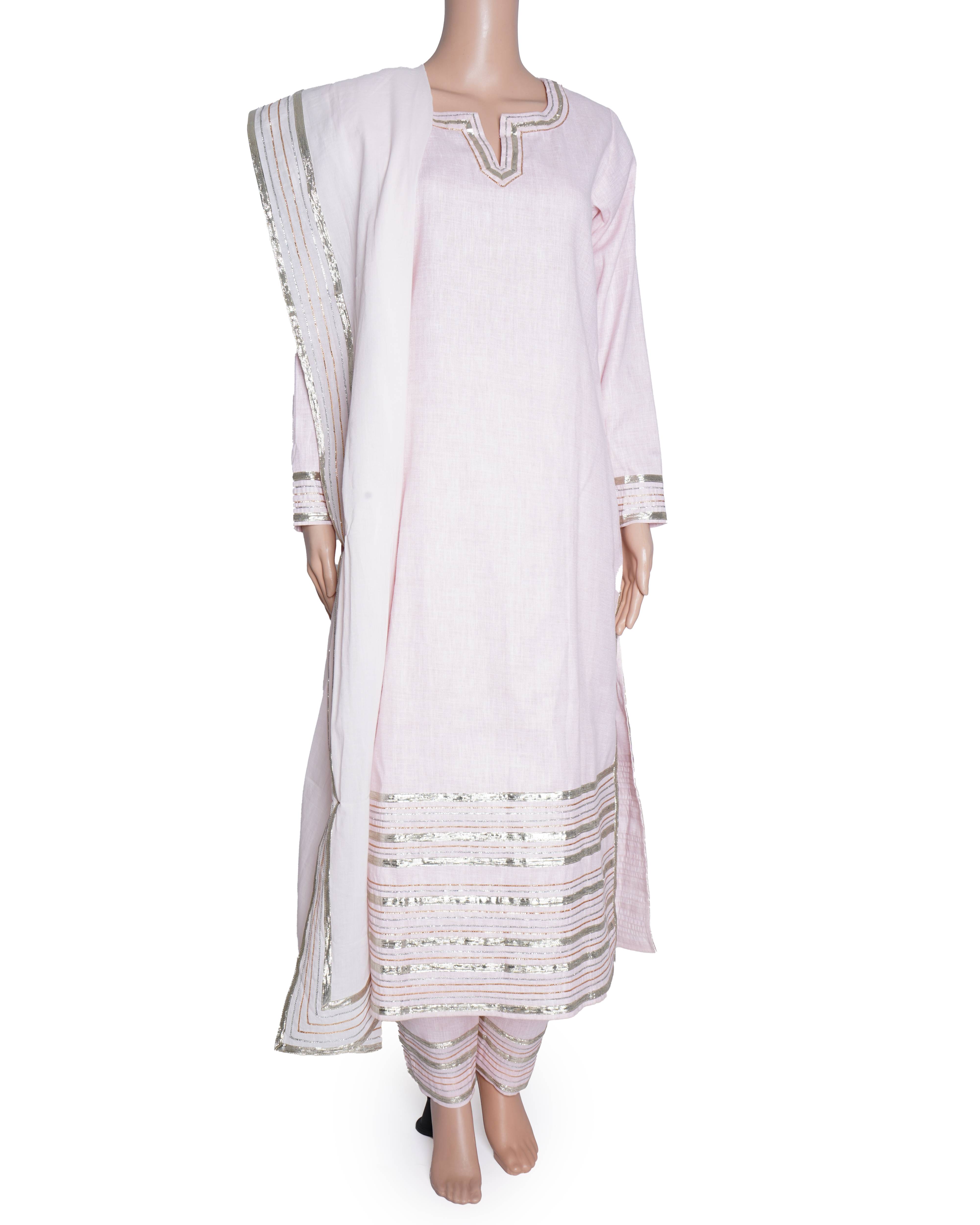 New Asal by Abu Sandeep kurta set of 3 in Pink