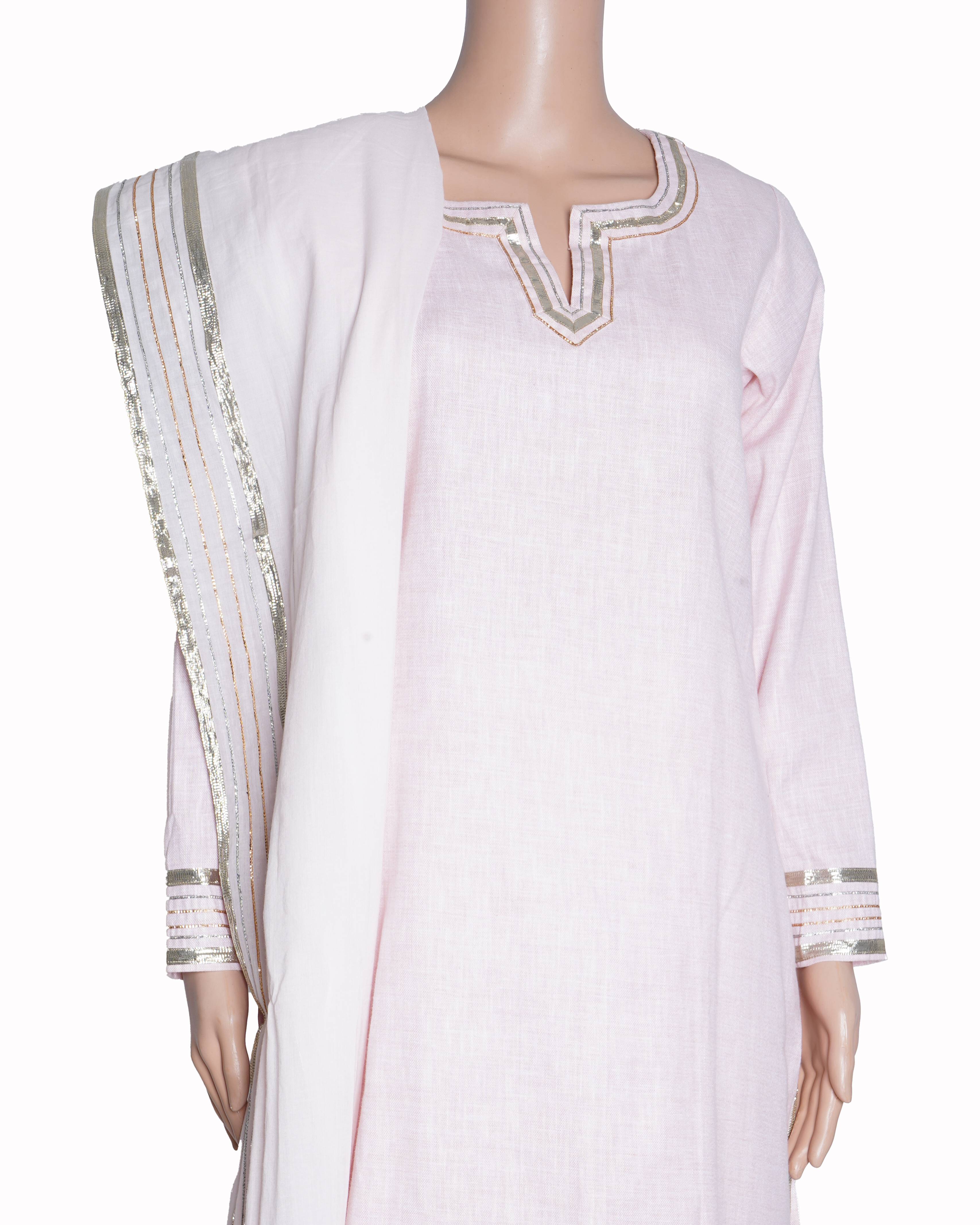 New Asal by Abu Sandeep kurta set of 3 in Pink