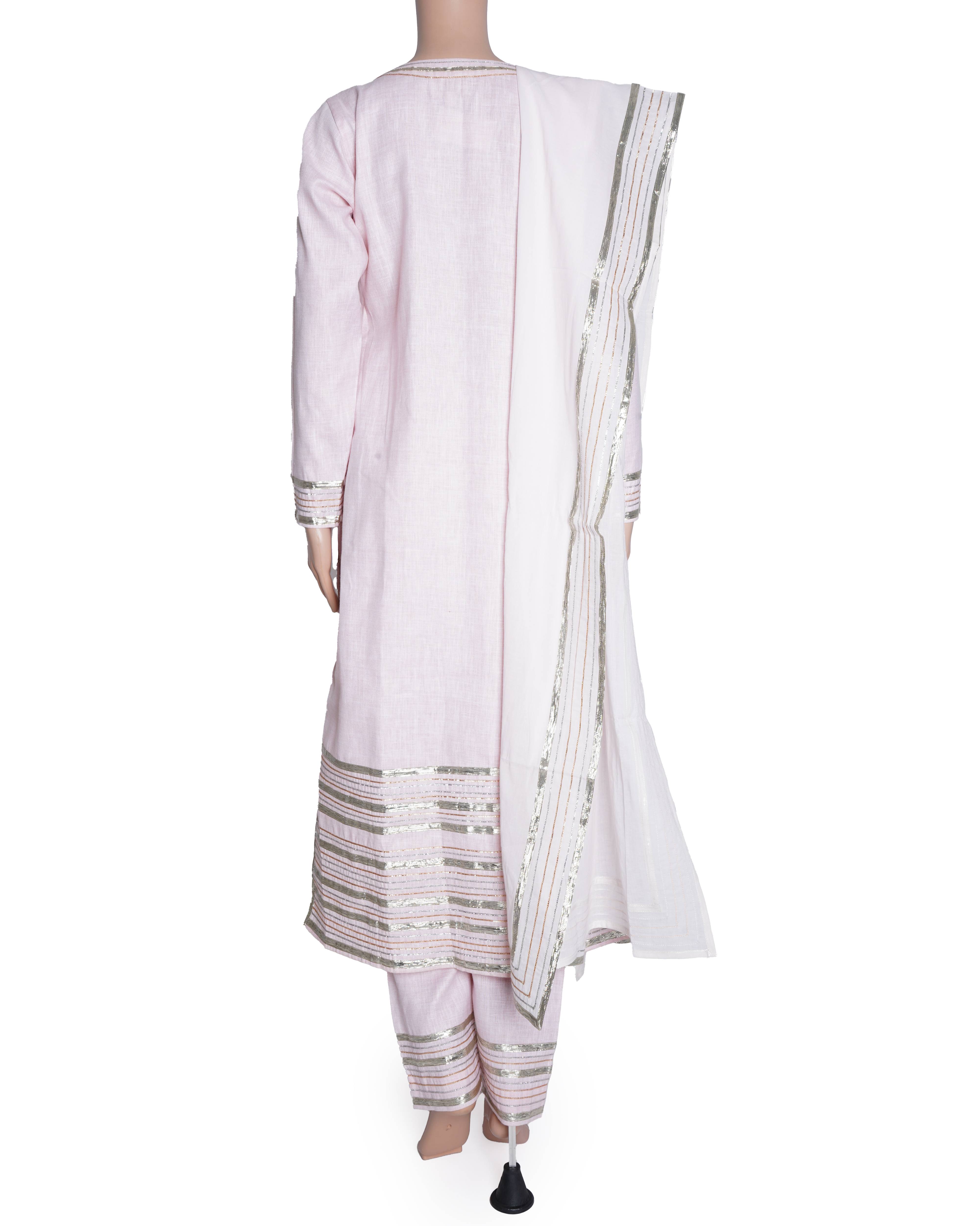 New Asal by Abu Sandeep kurta set of 3 in Pink