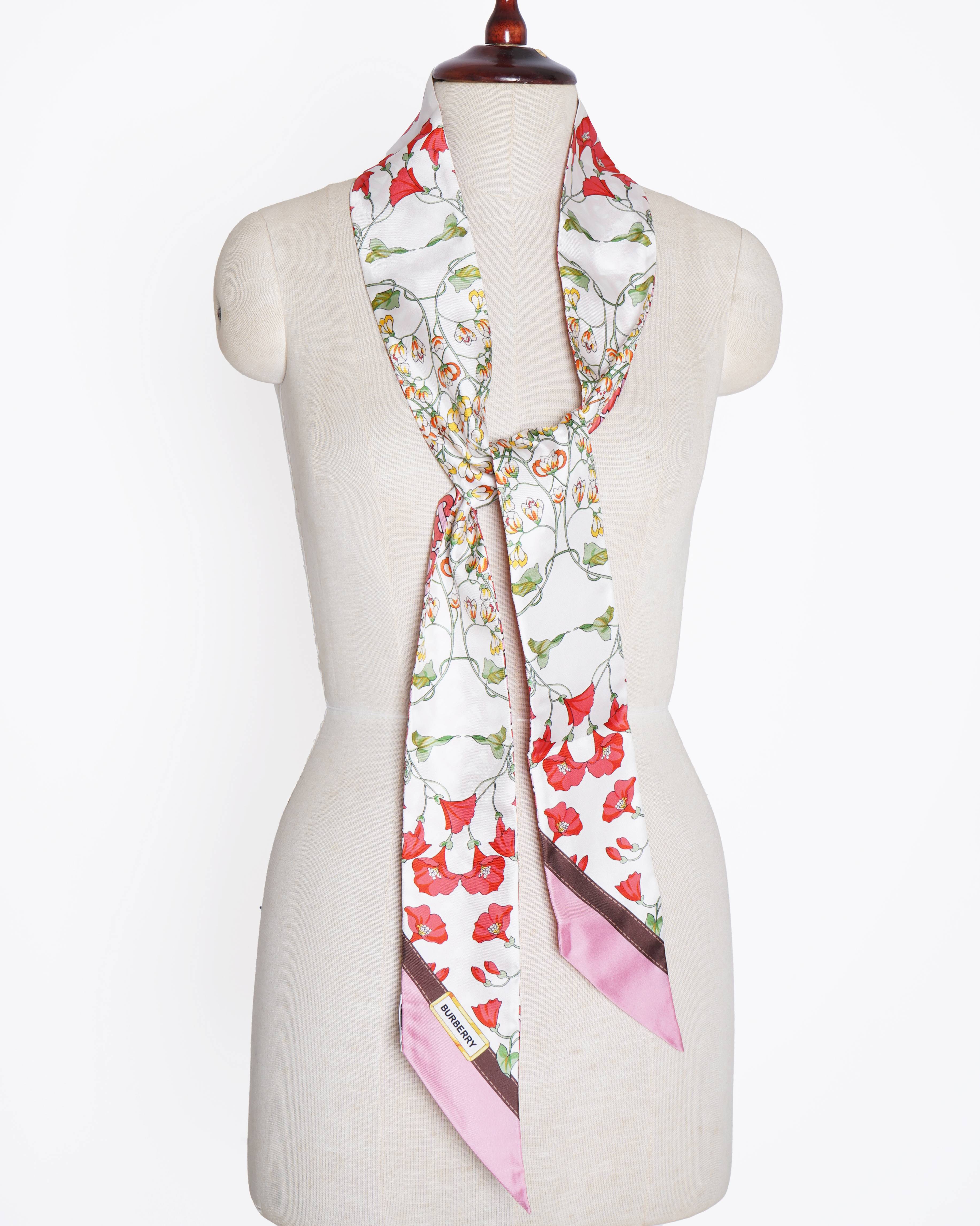 New Burberry tb monogram print skinny silk scarf