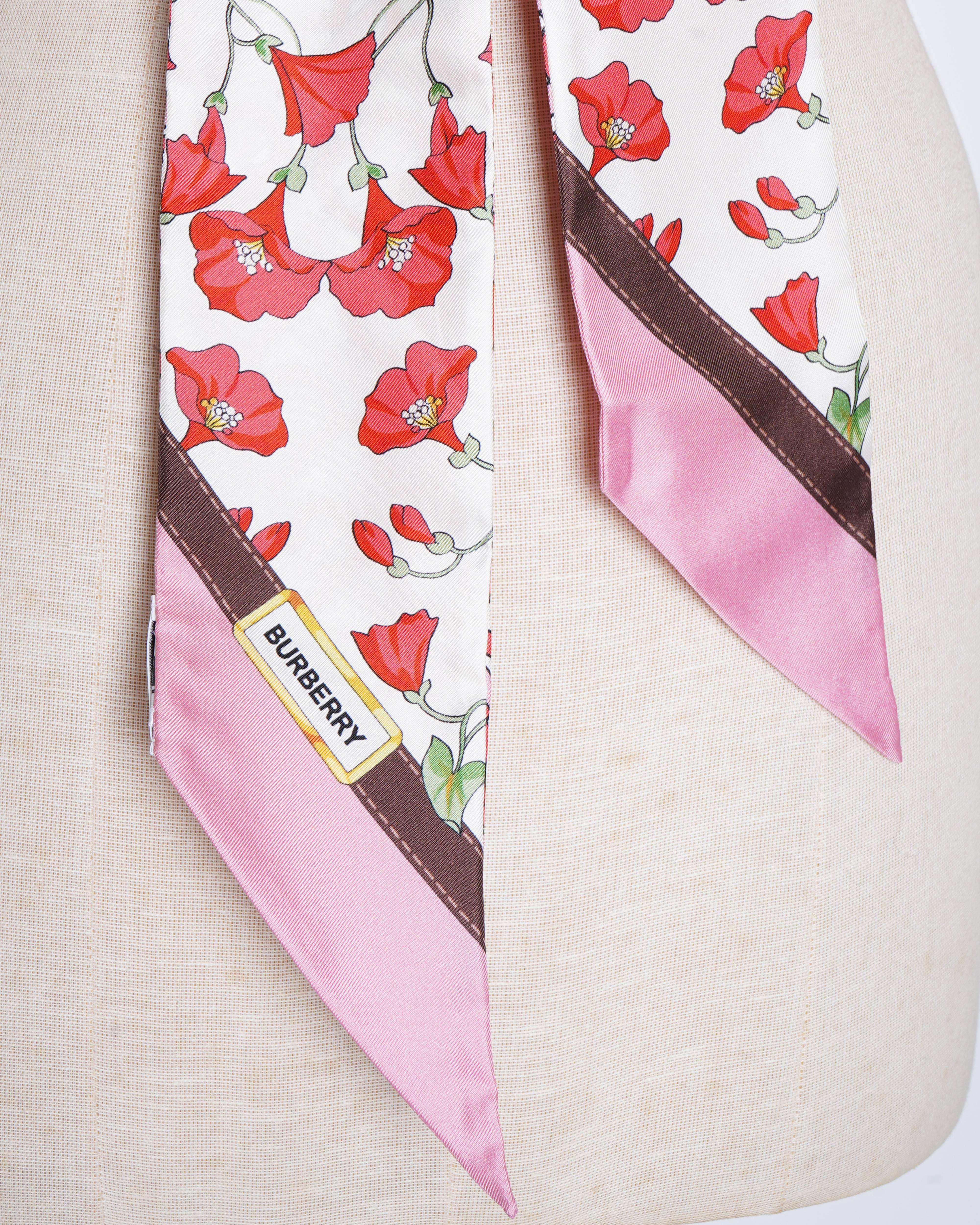 New Burberry tb monogram print skinny silk scarf