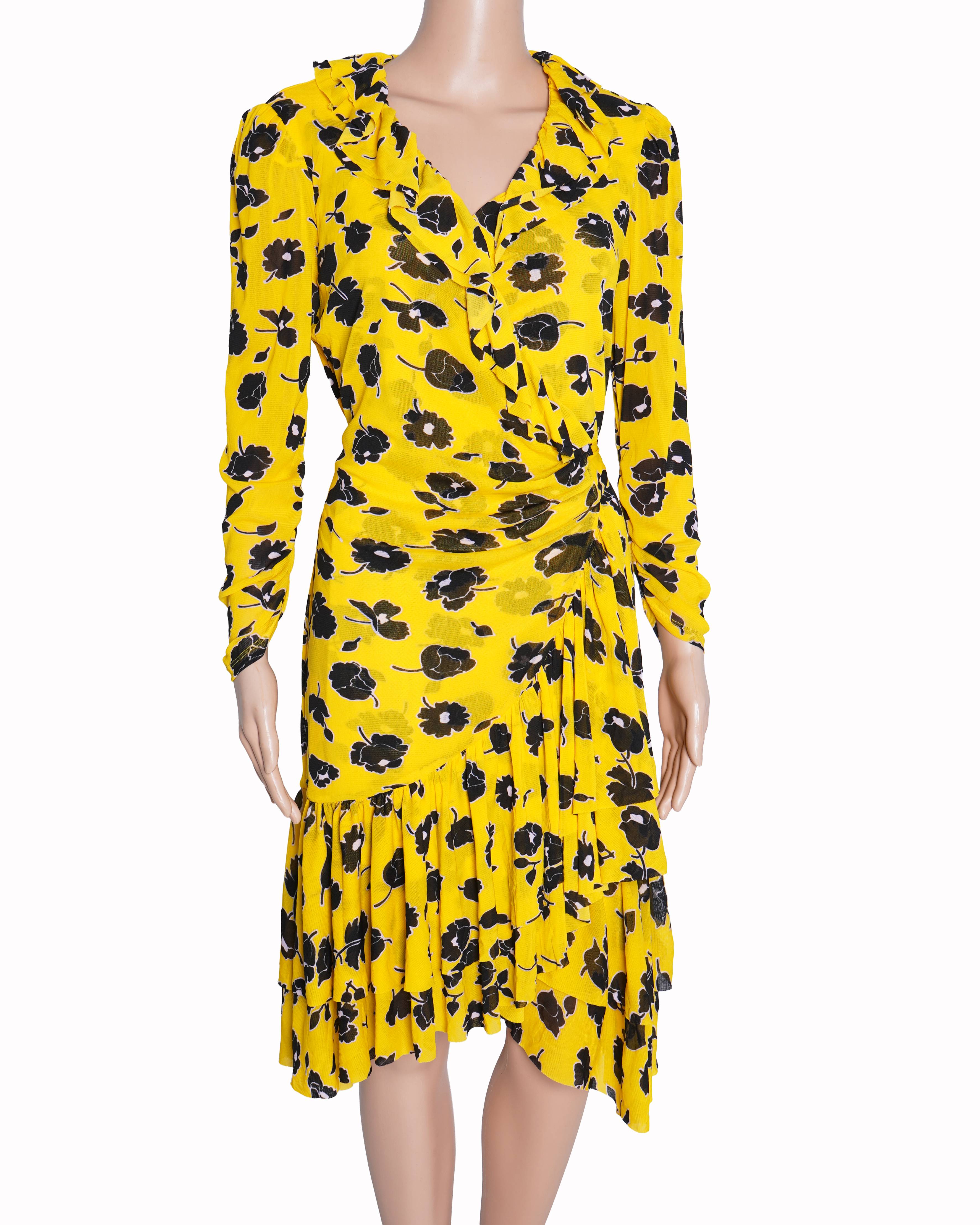 Diane Von Furstenberg yellow floral summer Wrap dress