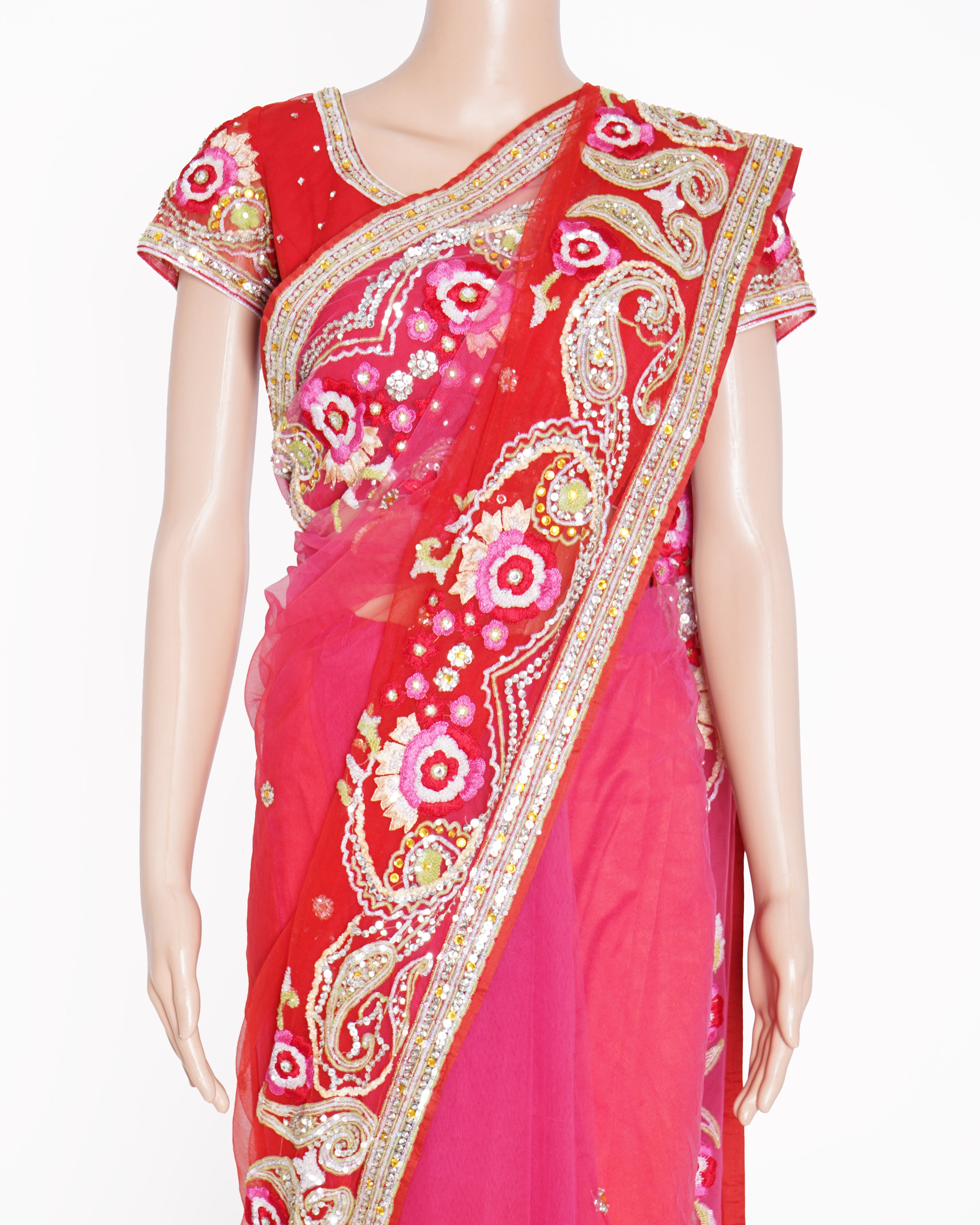 Neeta Lulla net saree ombre red - pink with blouse