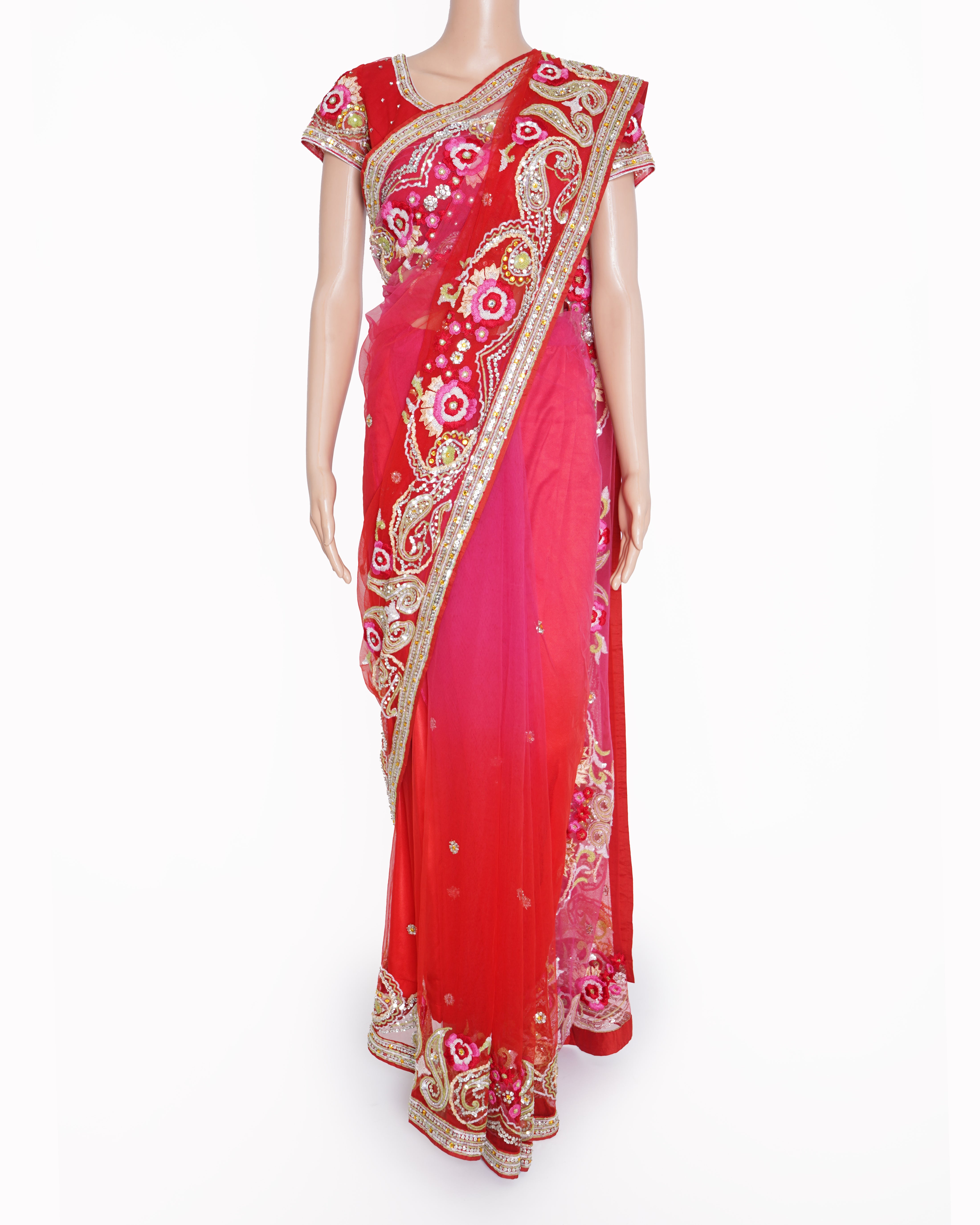 Neeta Lulla net saree ombre red - pink with blouse