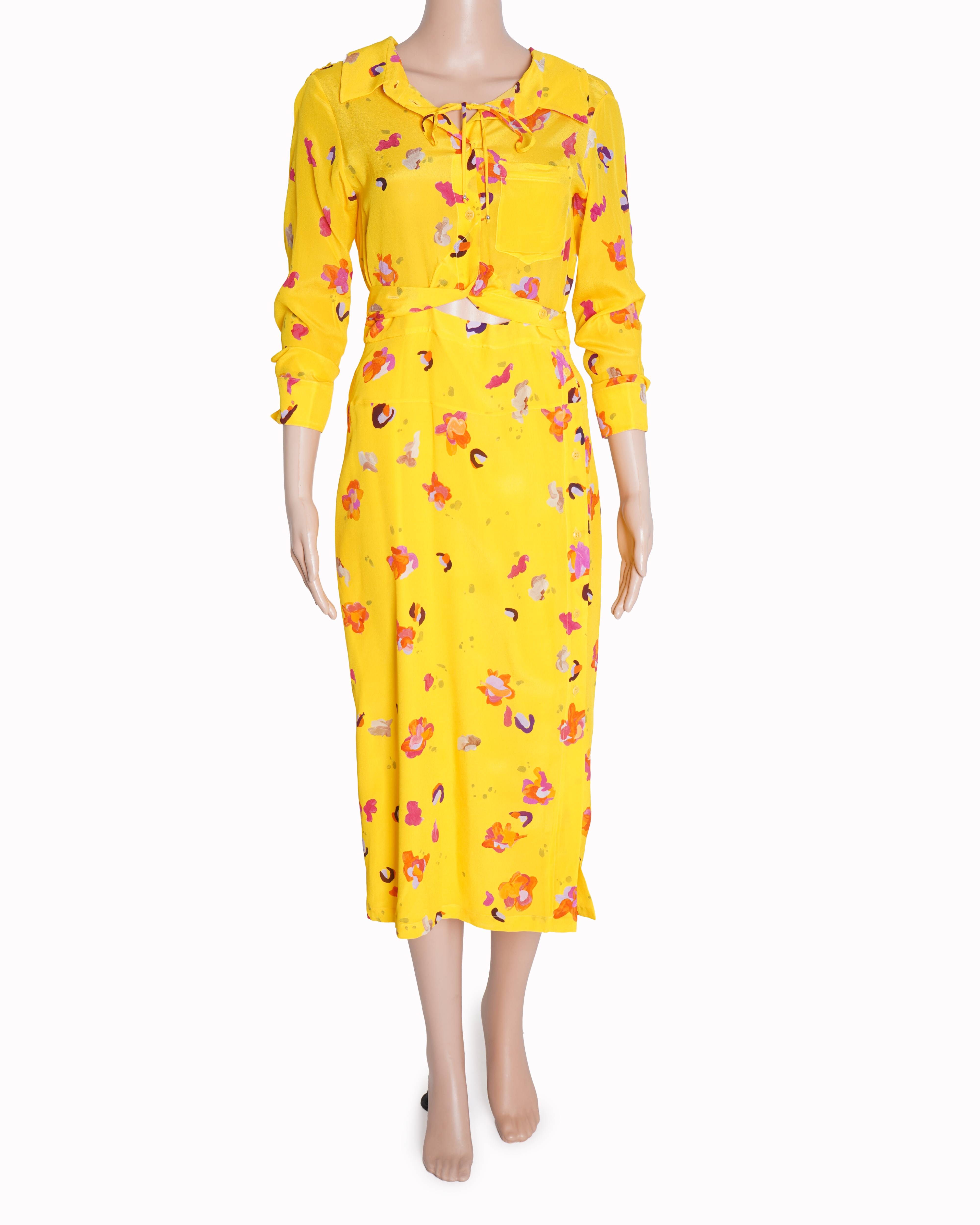New ALTUZARRA  Cold-shoulder Cutout Floral-print Silk Crepe De Chine Midi Dress In Yellow