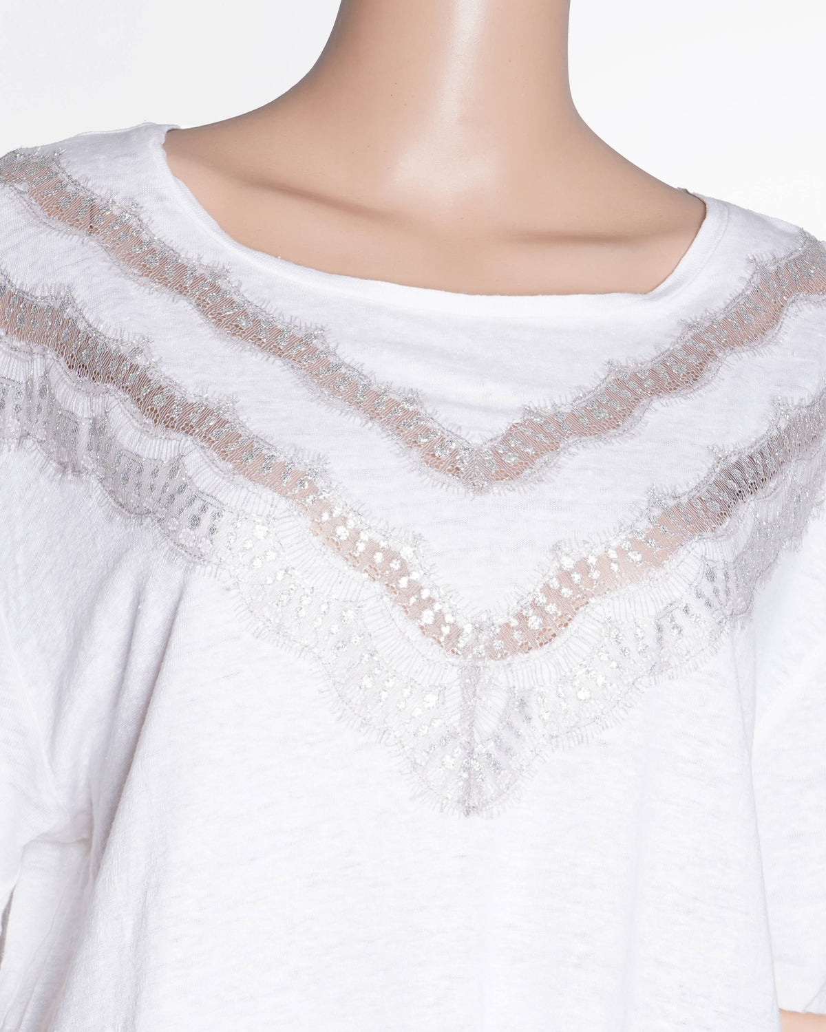 Sandro Top In White With Lace Detailing
