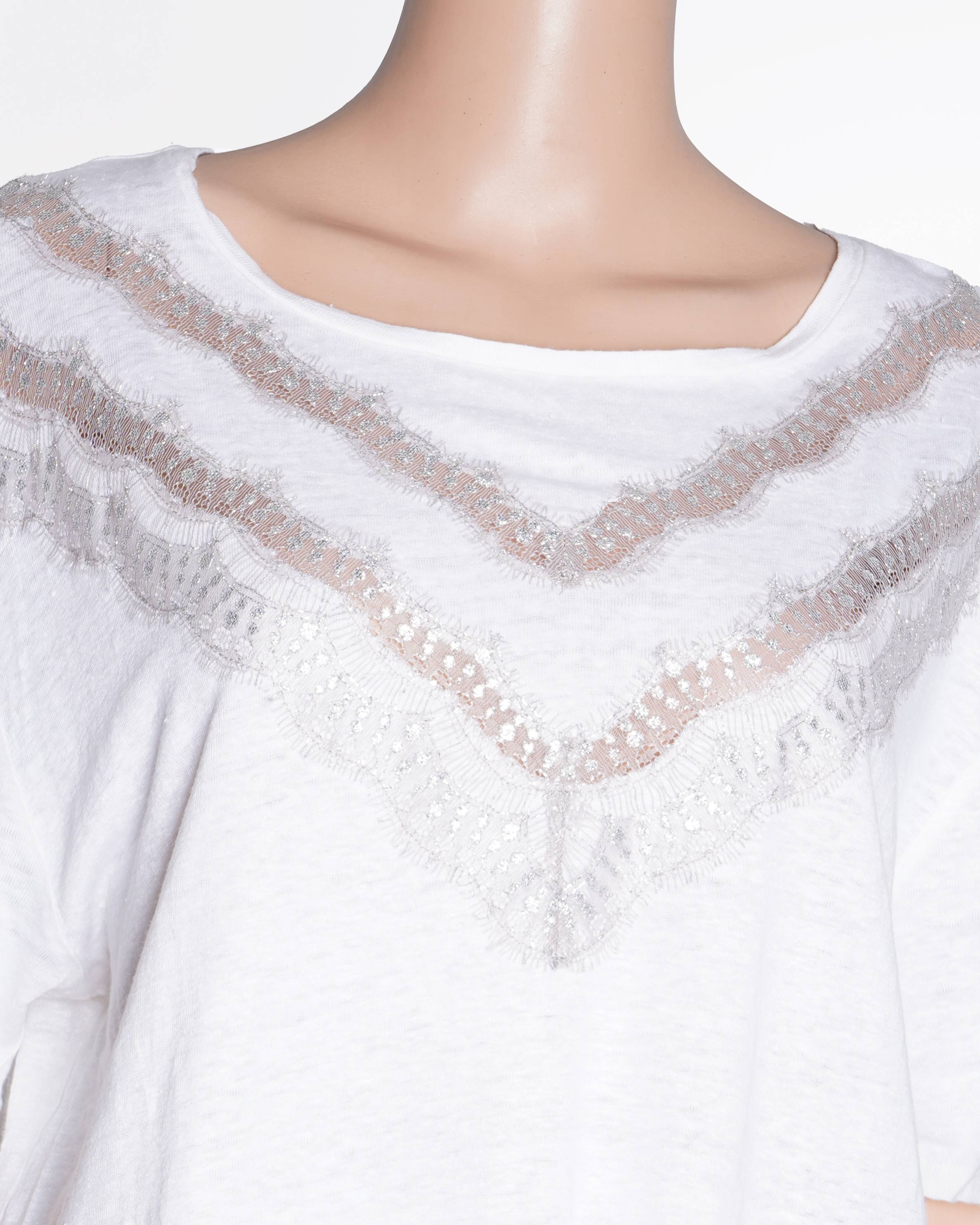 Sandro Top In White With Lace Detailing