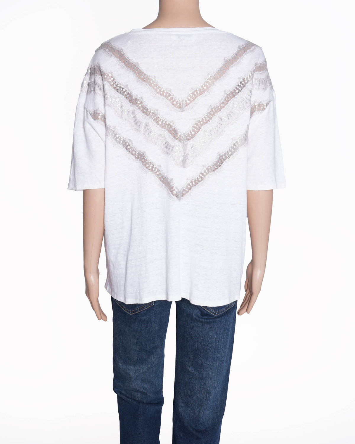 Sandro Top In White With Lace Detailing