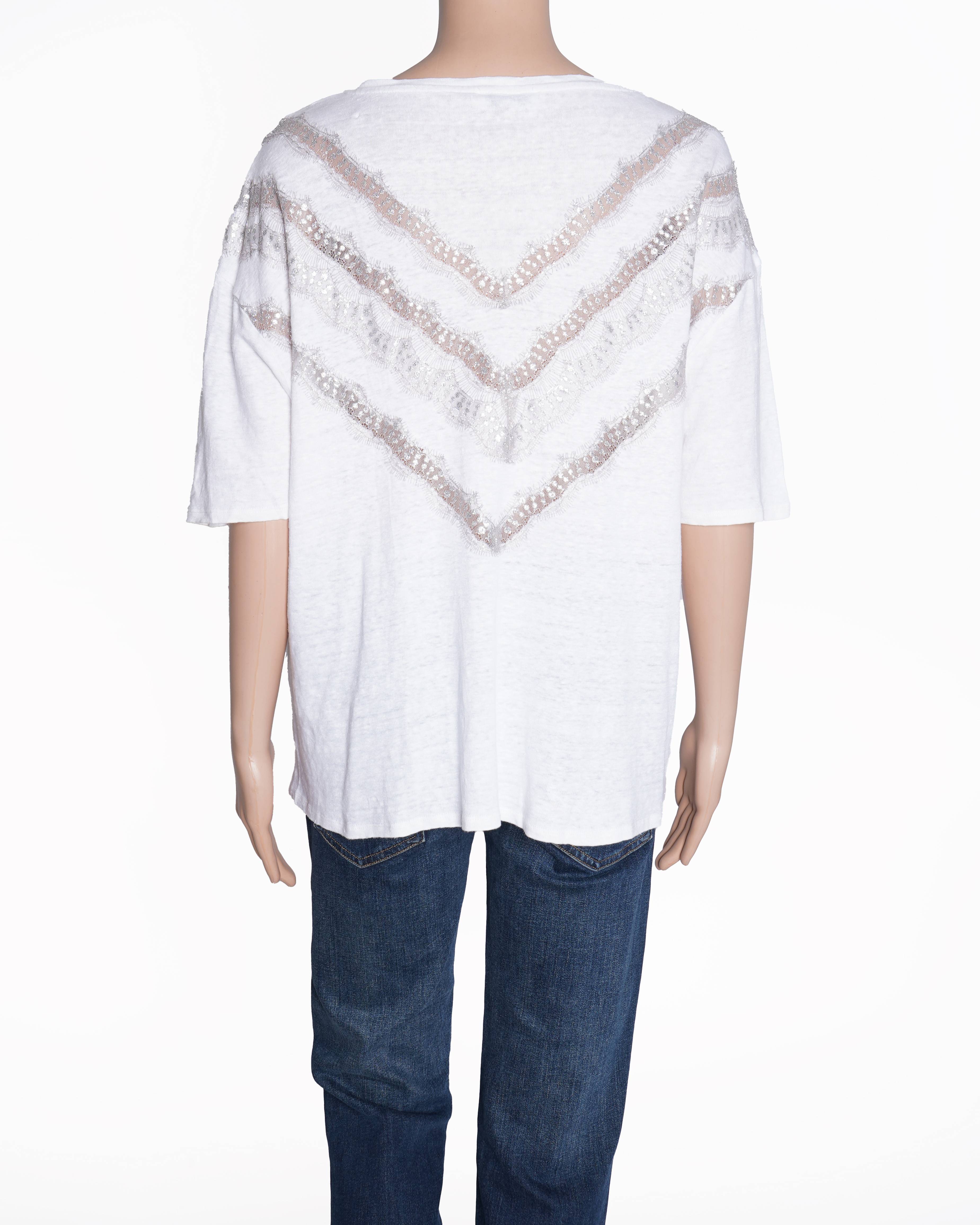 Sandro Top In White With Lace Detailing