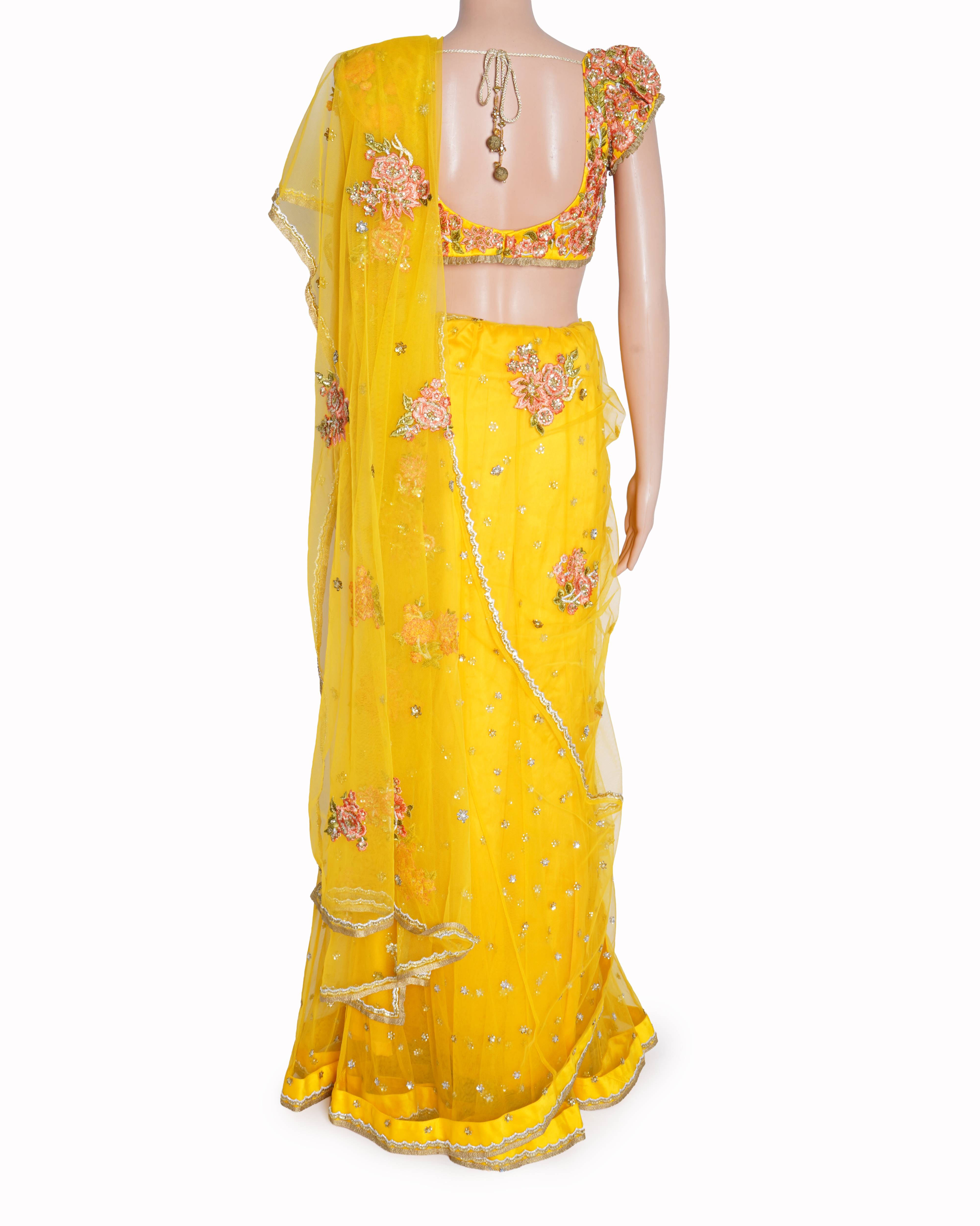 Bhairavi Jaikishan yellow net saree (set of 3)