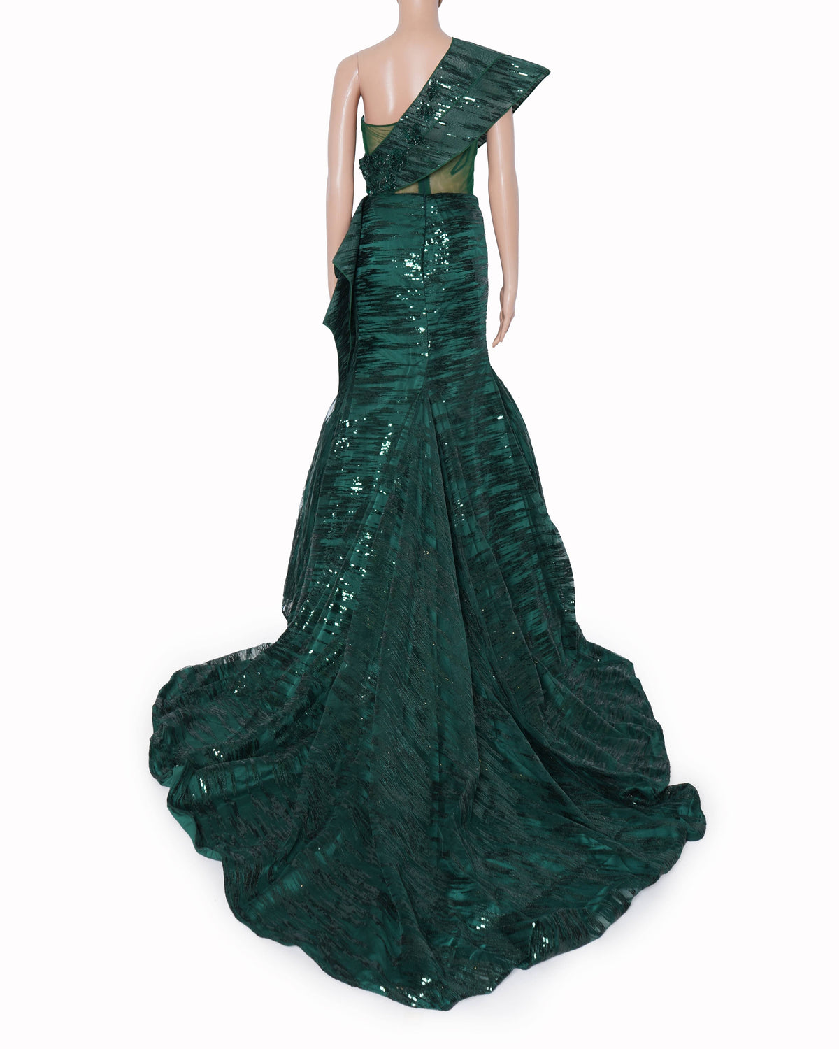 Kamaali Couture Single Shoulder Gown In Emerald Green