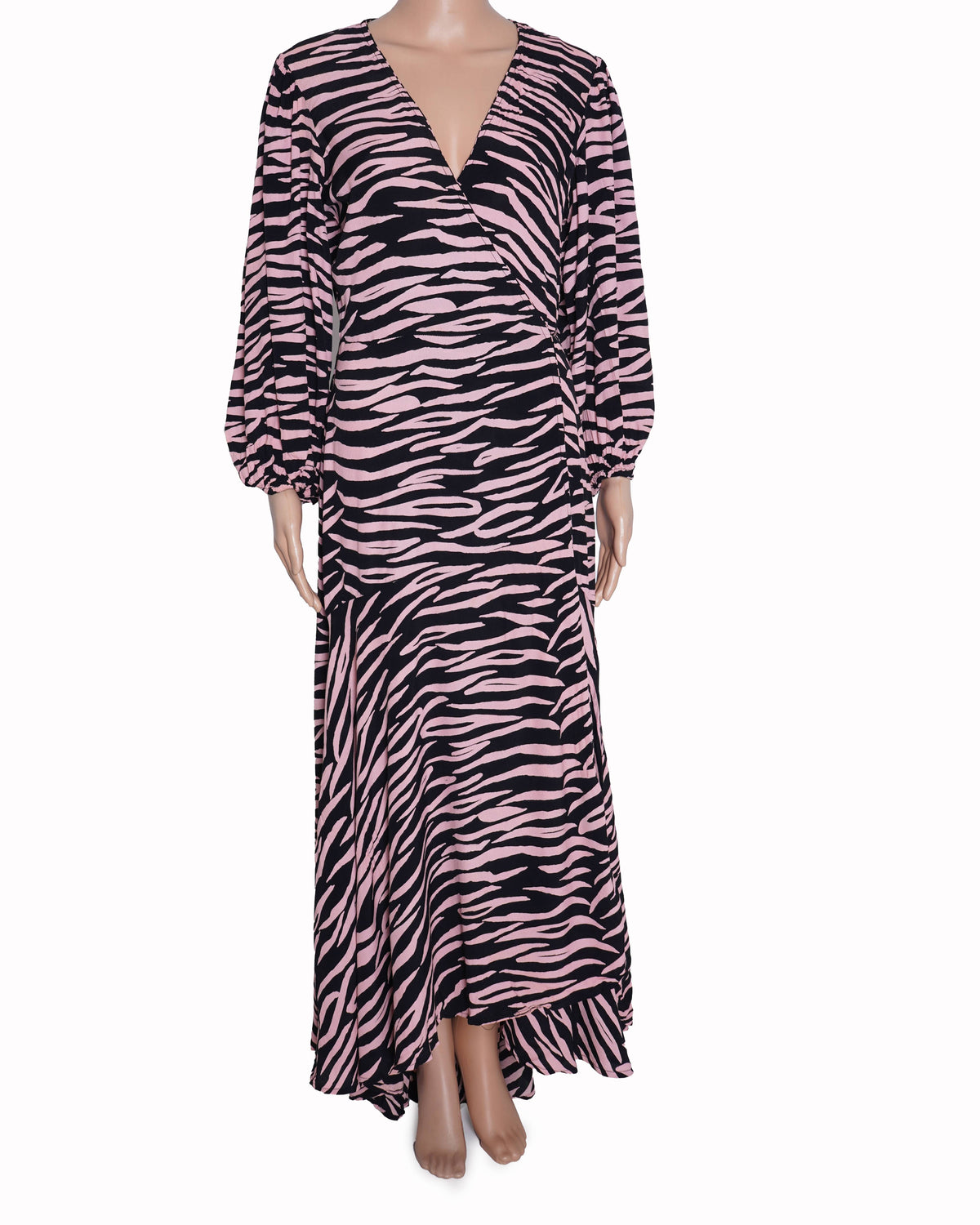 Ganni pink/black zebra print wrap dress