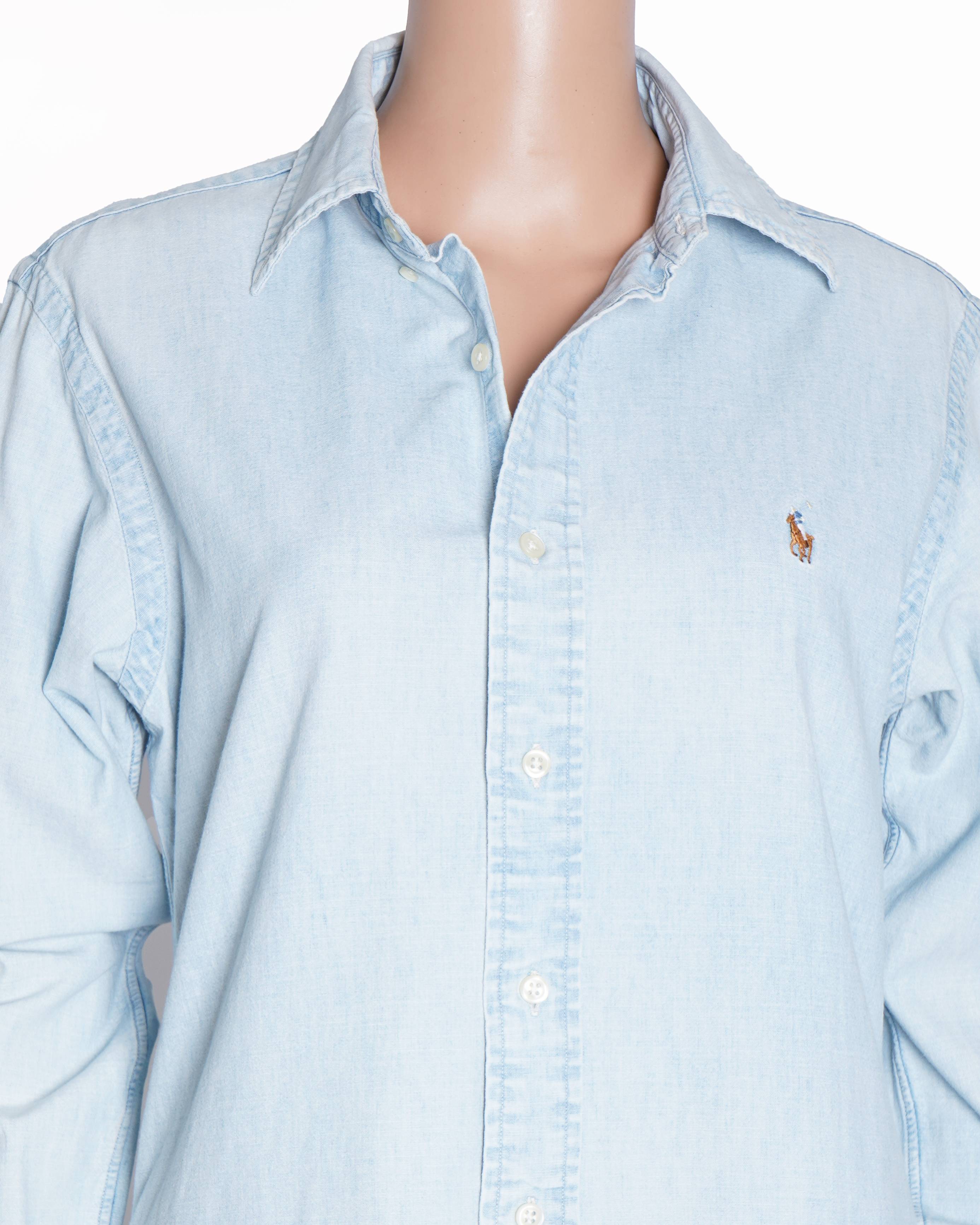 Ralph Lauren Slim Fit Women's Button Down Denim Shirt In Light Blue