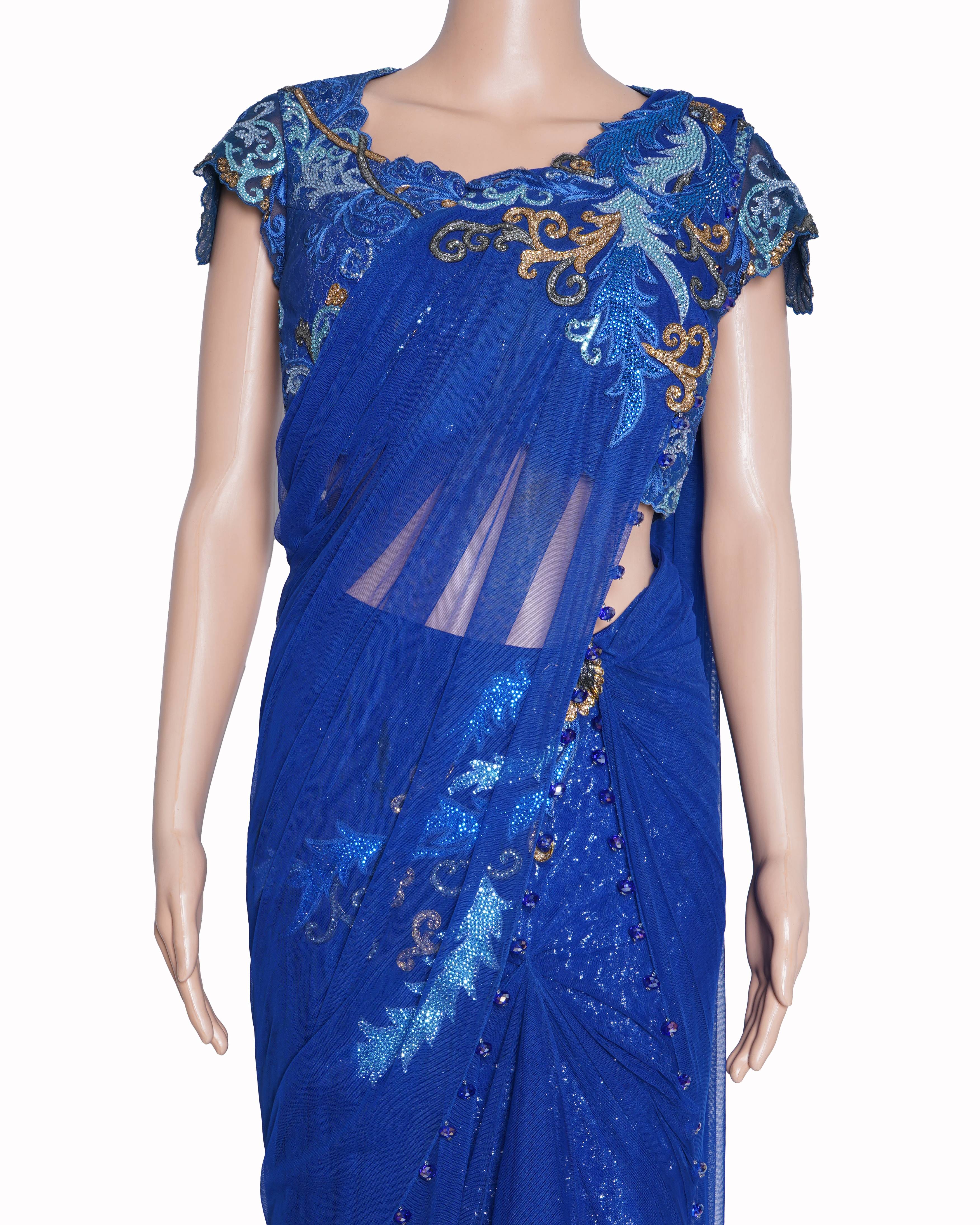 Anjalee & Arjun Kapoor blue embellished Pre-Draped saree