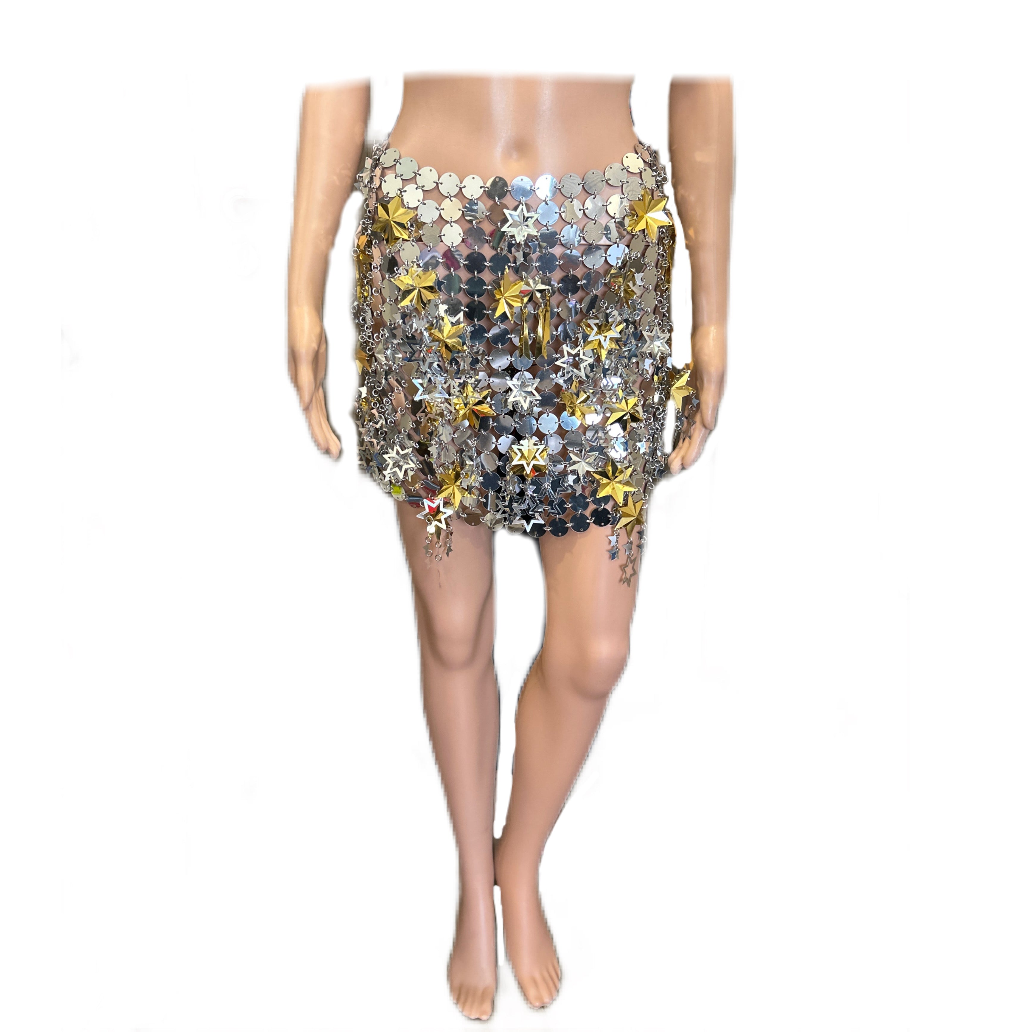 *New* Rabanne Round & Star Sequins Mini Skirt