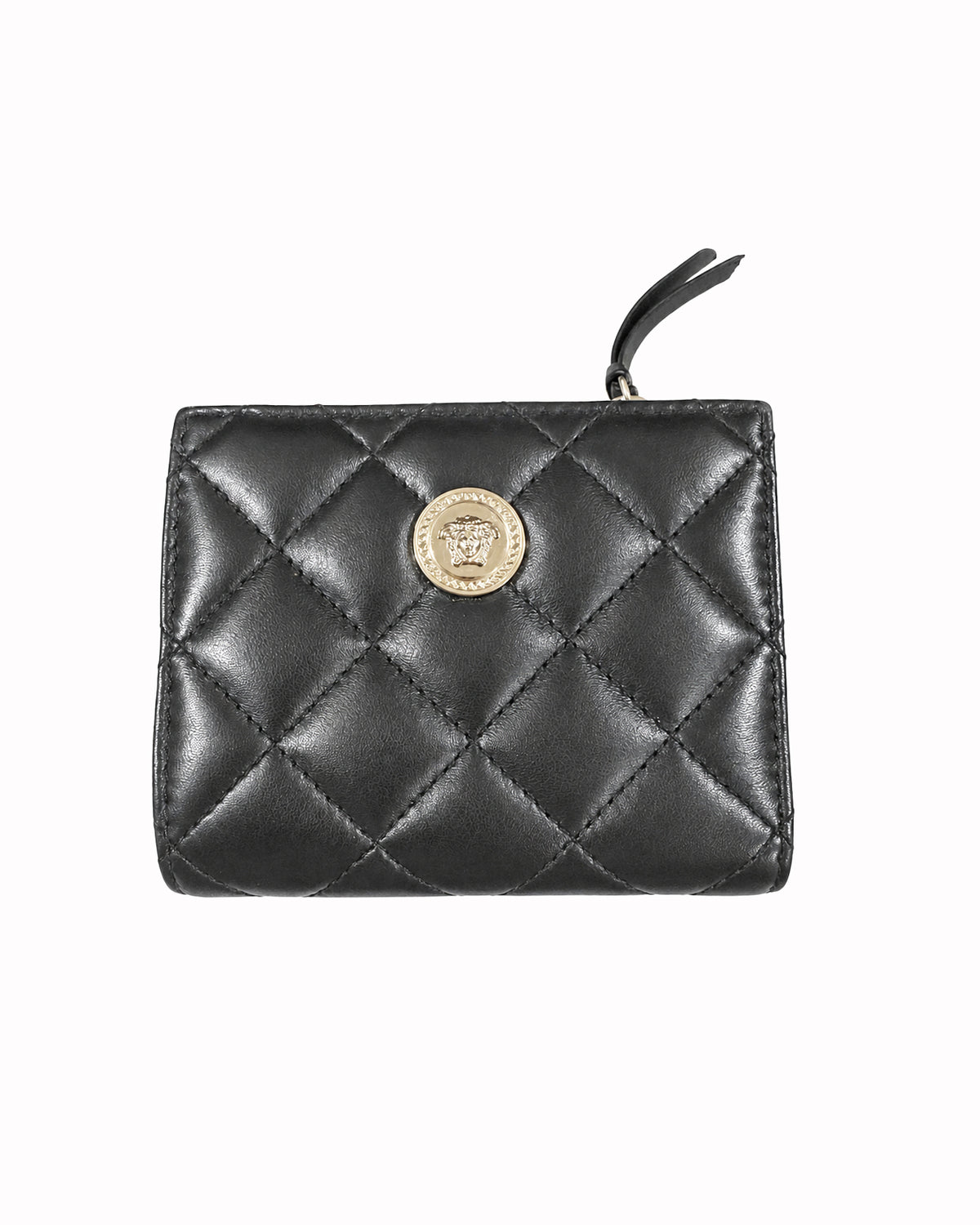 Versace Black Quilted Leather Medusa Card Holder Wallet