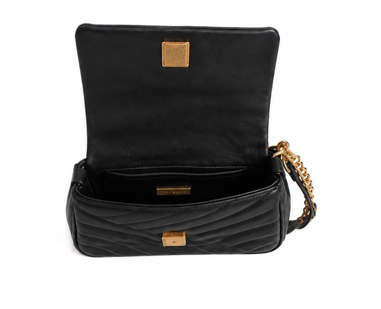 Tory Burch Black Quilted Leather Kira Chevron Convertible Shoulder Bag