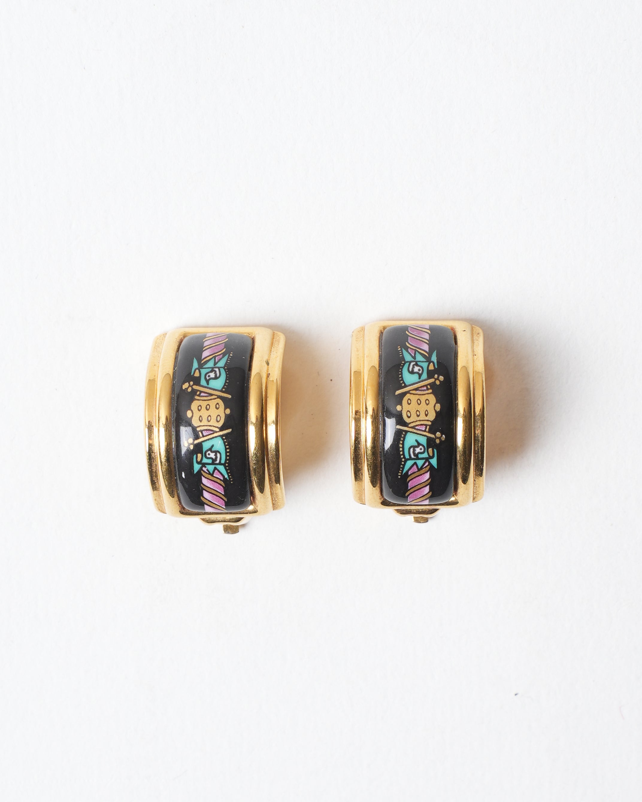 Vintage Hermes Gold Plated Enamel Earrings