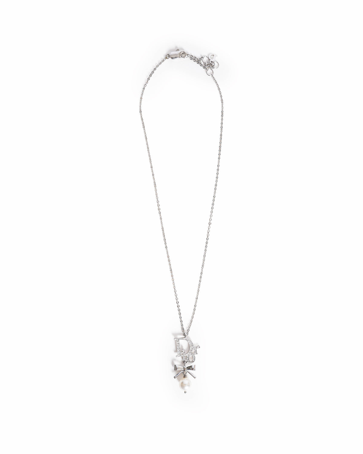 Christian Dior Crystal Pearl Dior Logo Necklace Silver, Made In Germany