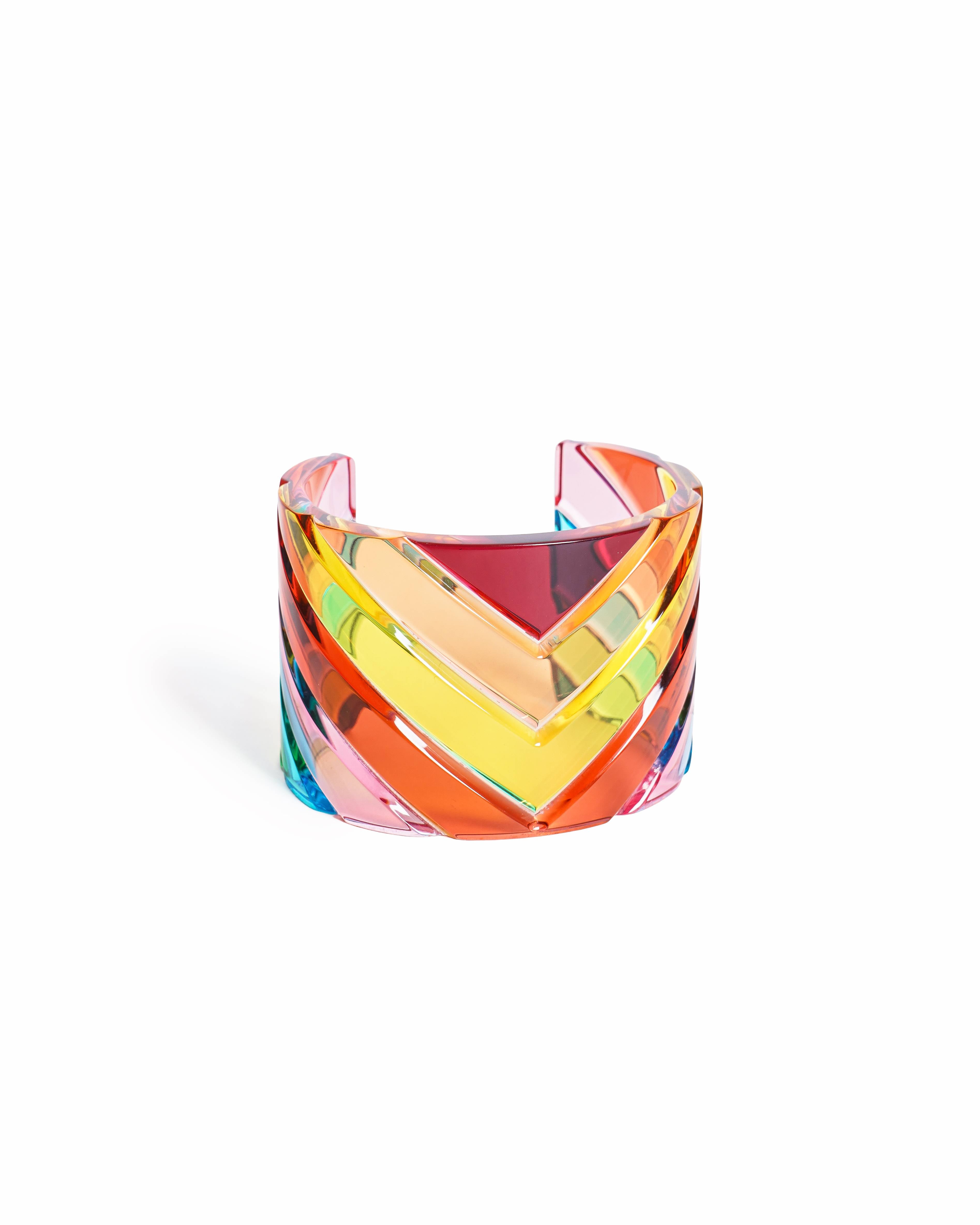 Valentino Rainbow Plexiglass Multicolor Wide Cuff Bracelet