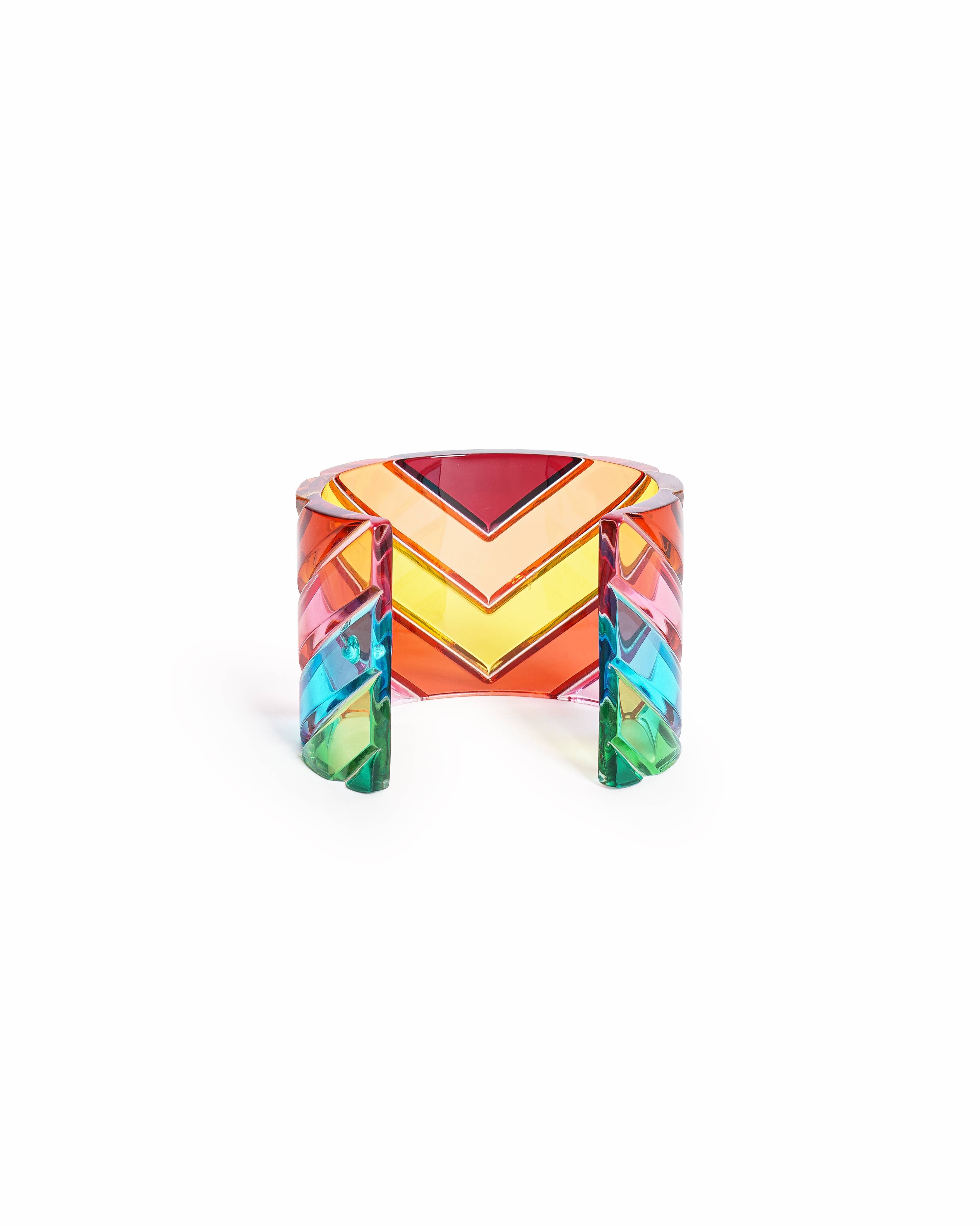 Valentino Rainbow Plexiglass Multicolor Wide Cuff Bracelet