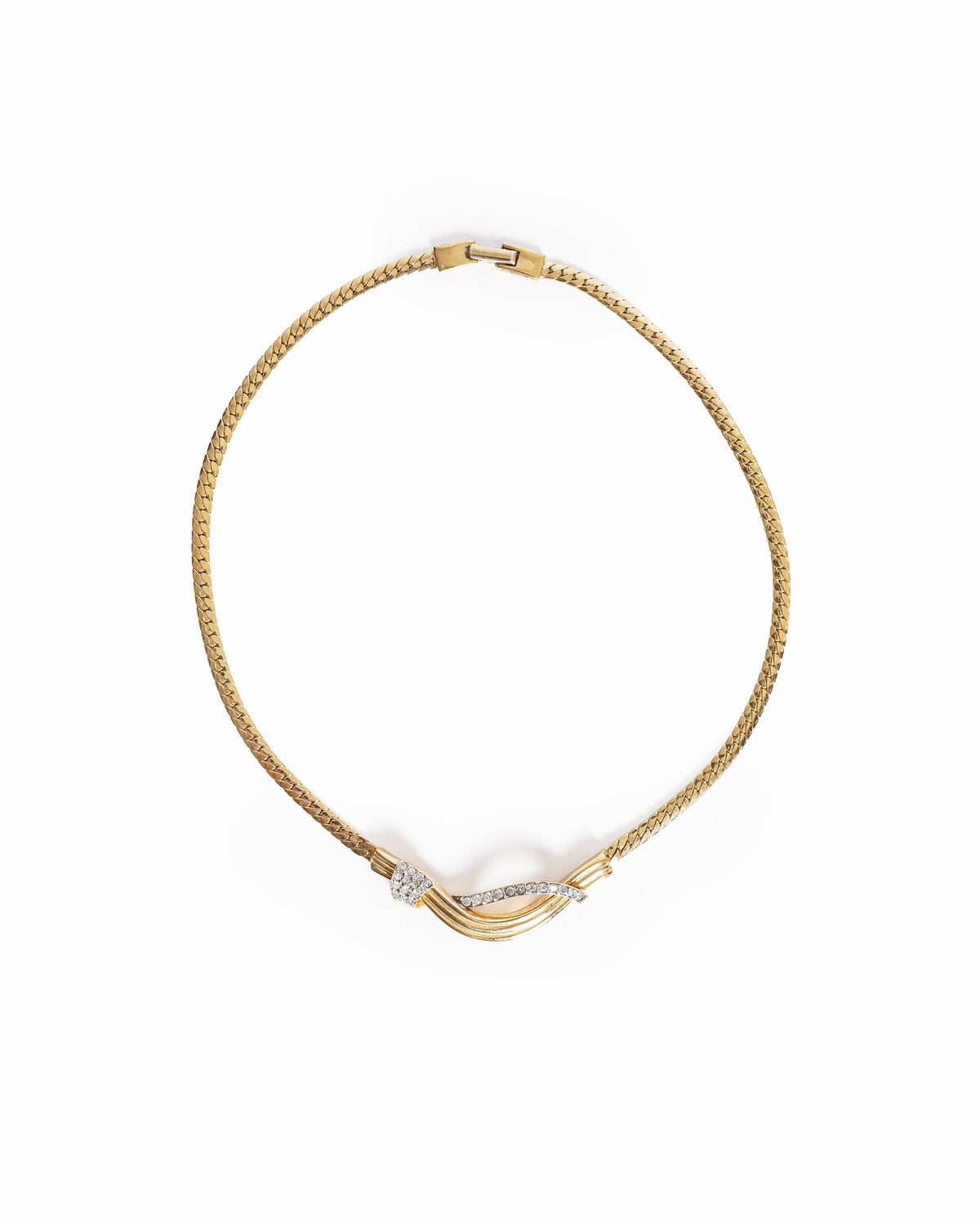 Vintage Valentino Gold-Plated Rhinestone Asymmetric Collar Necklace