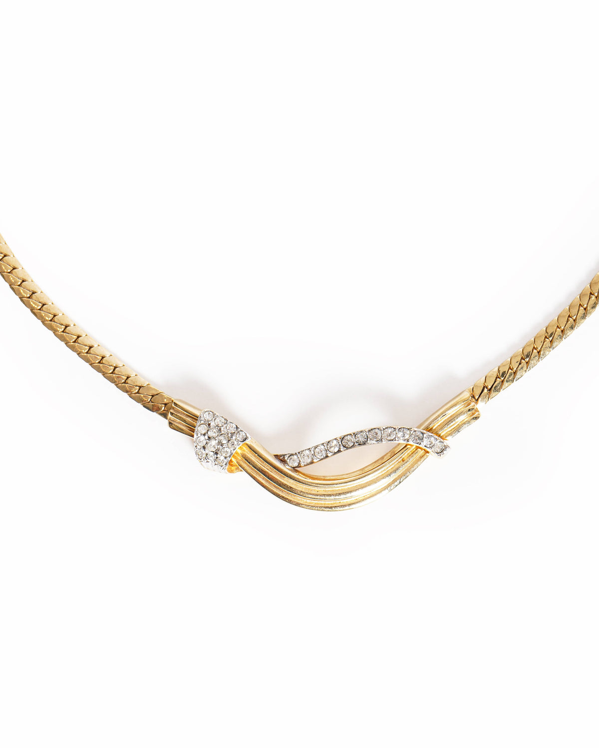 Vintage Valentino Gold-Plated Rhinestone Asymmetric Collar Necklace