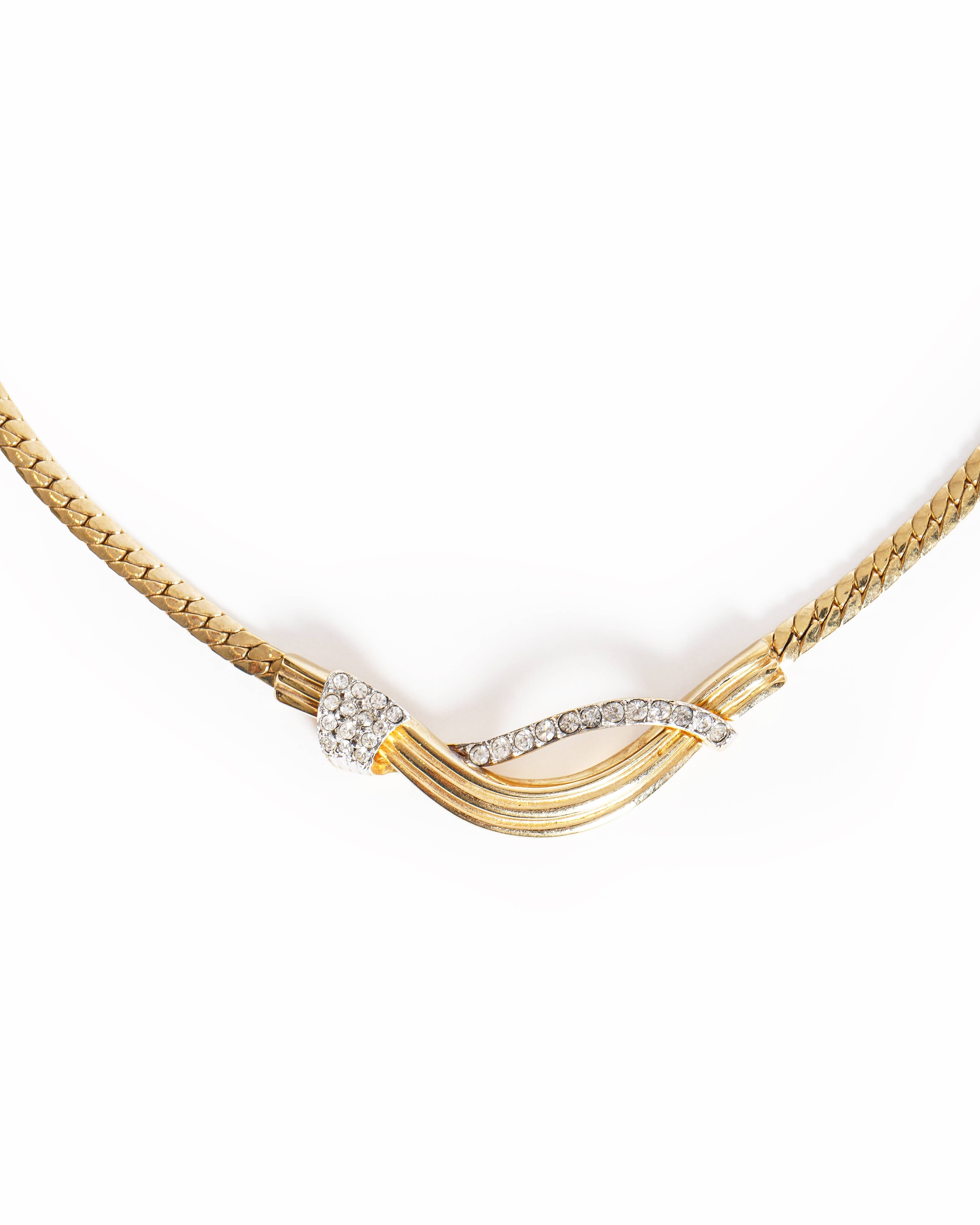 Vintage Valentino Gold-Plated Rhinestone Asymmetric Collar Necklace