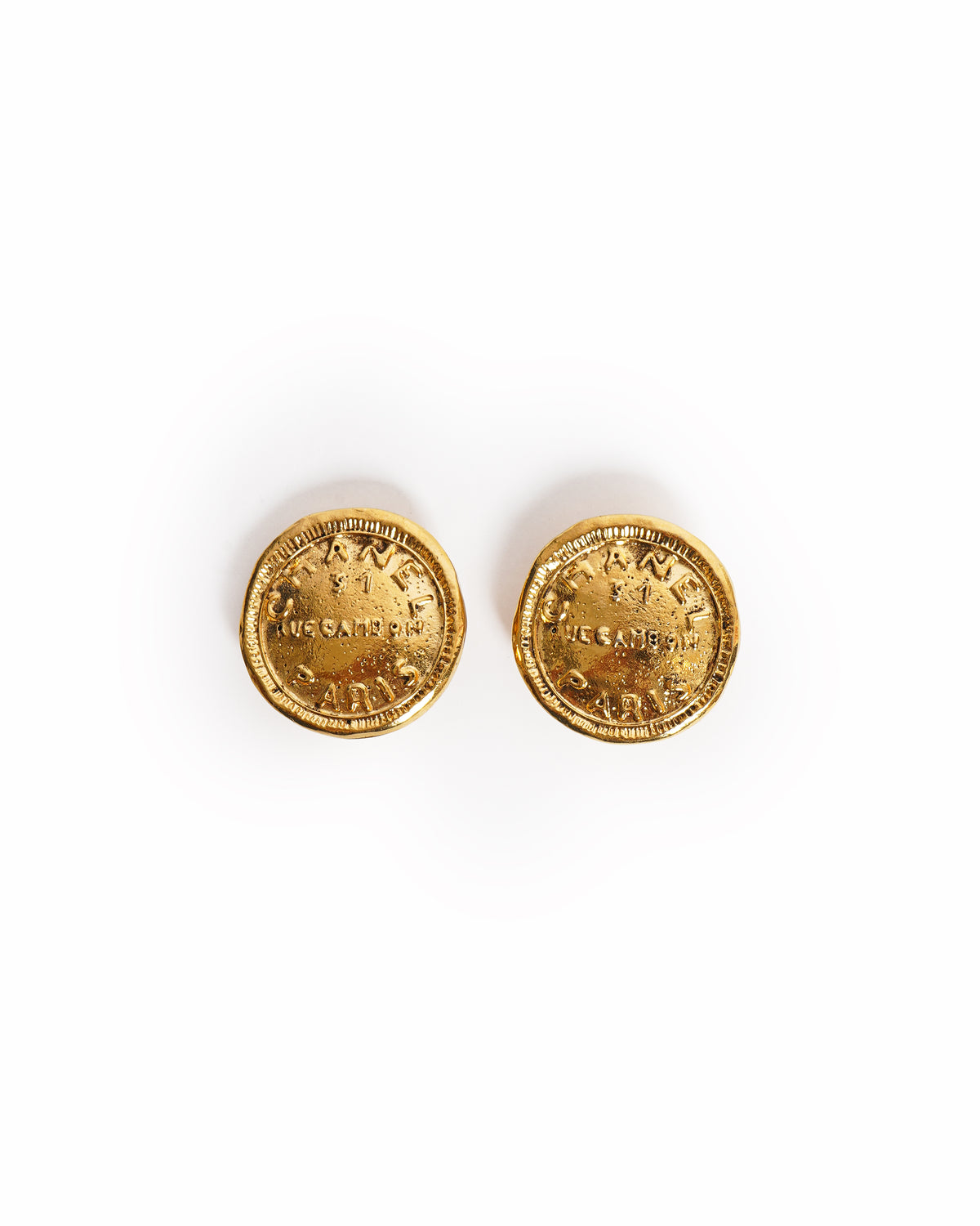 Chanel Vintage Heavy Gold-Plated 31 Rue Cambon Clip-On Earrings, Made In France 1990s