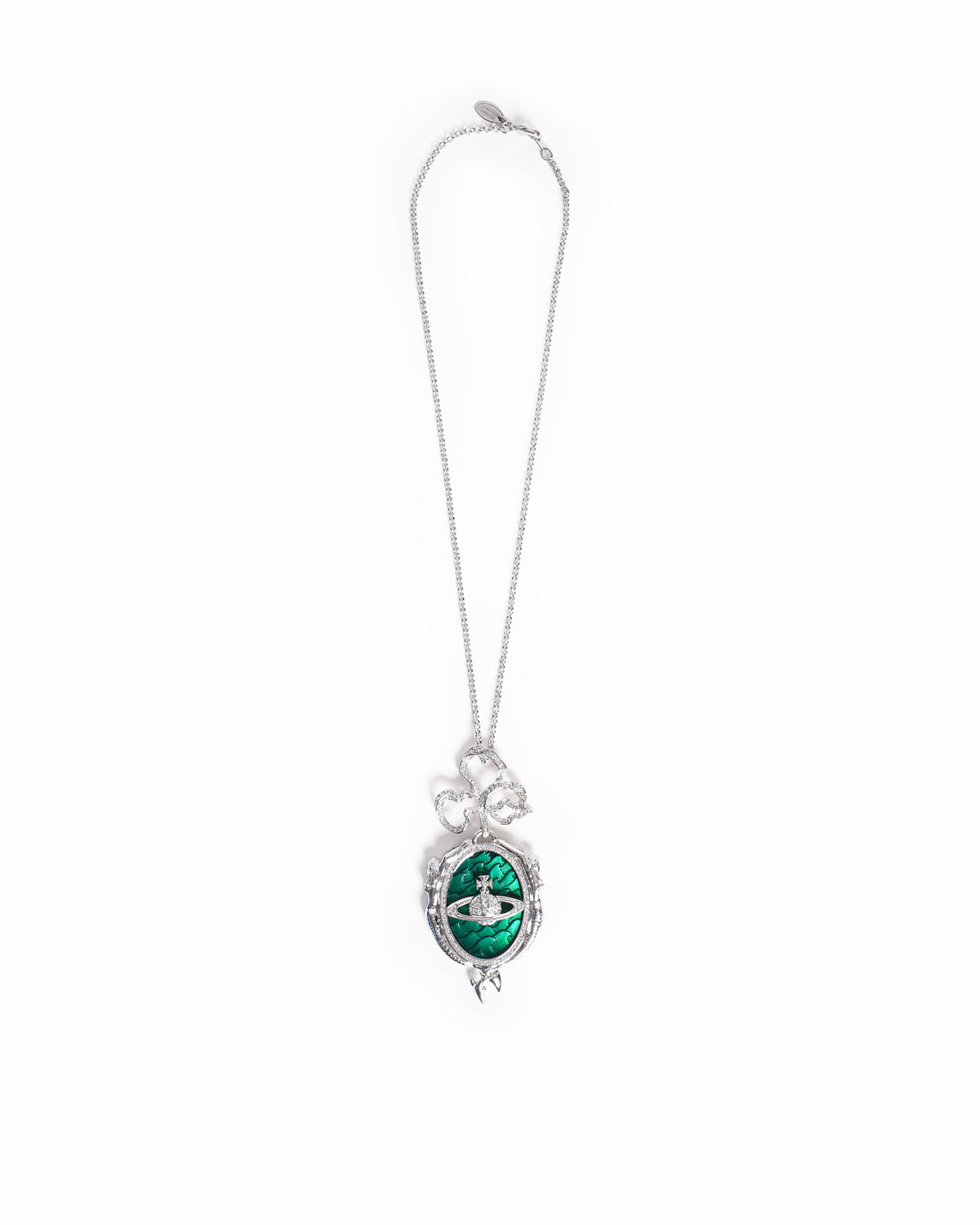 Vivienne Westwood Silver and Green Enamel Mermaid Orb Locket Pendant Necklace