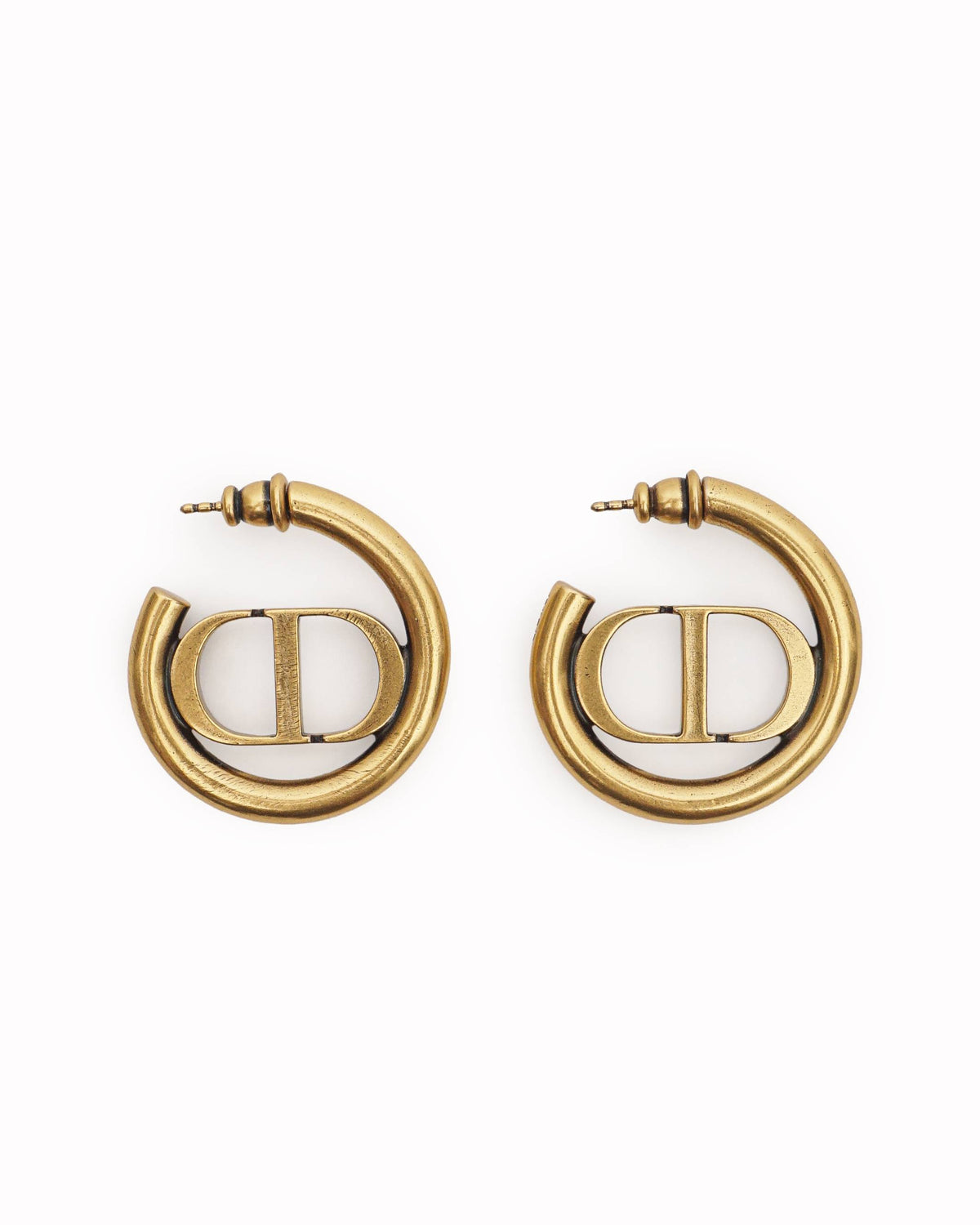 Christian Dior 30 Montaigne Antiqued Gold-Tone CD Logo Hoop Earrings
