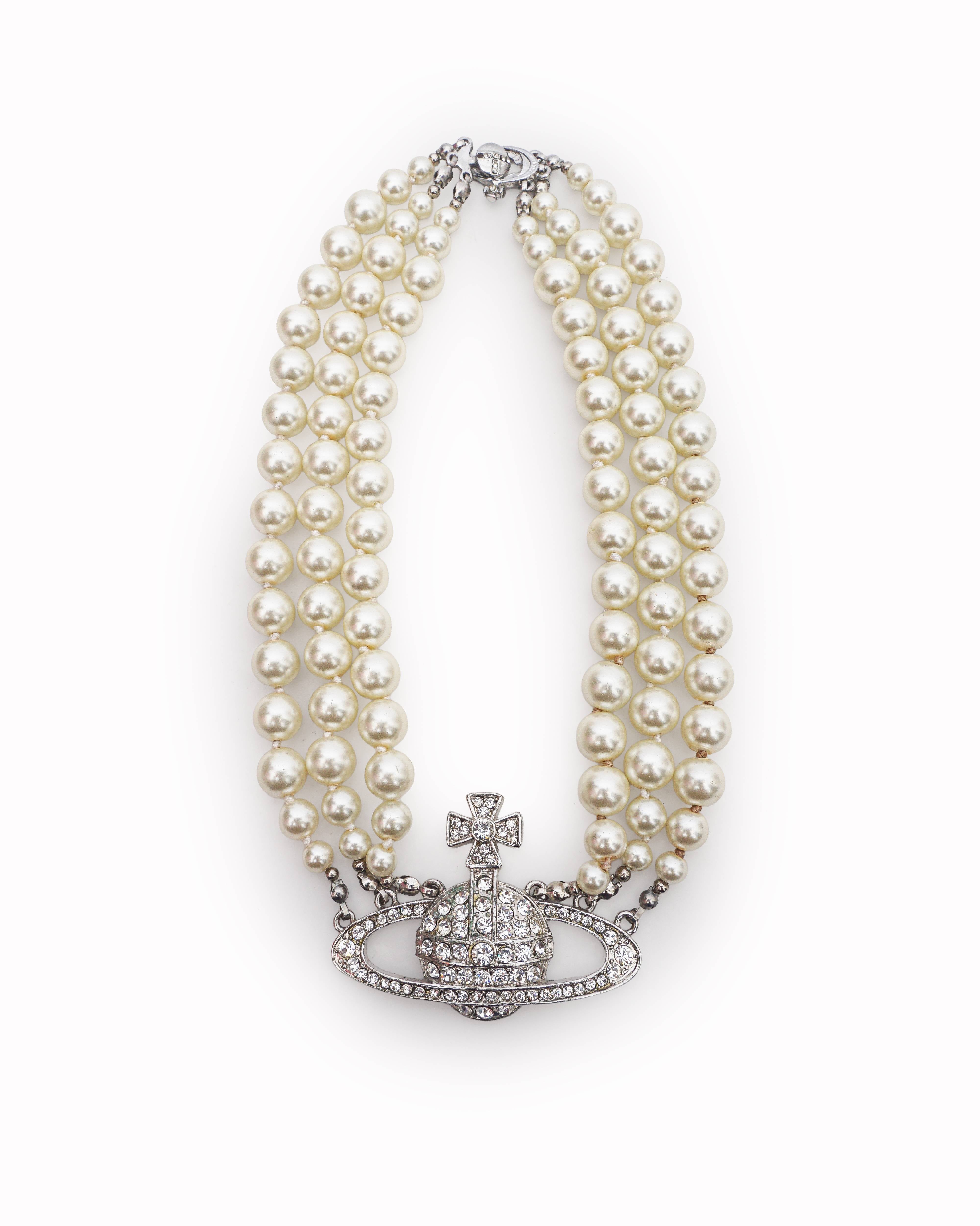 Vivienne Westwood Three-Row Pearl Bas Relief Necklace