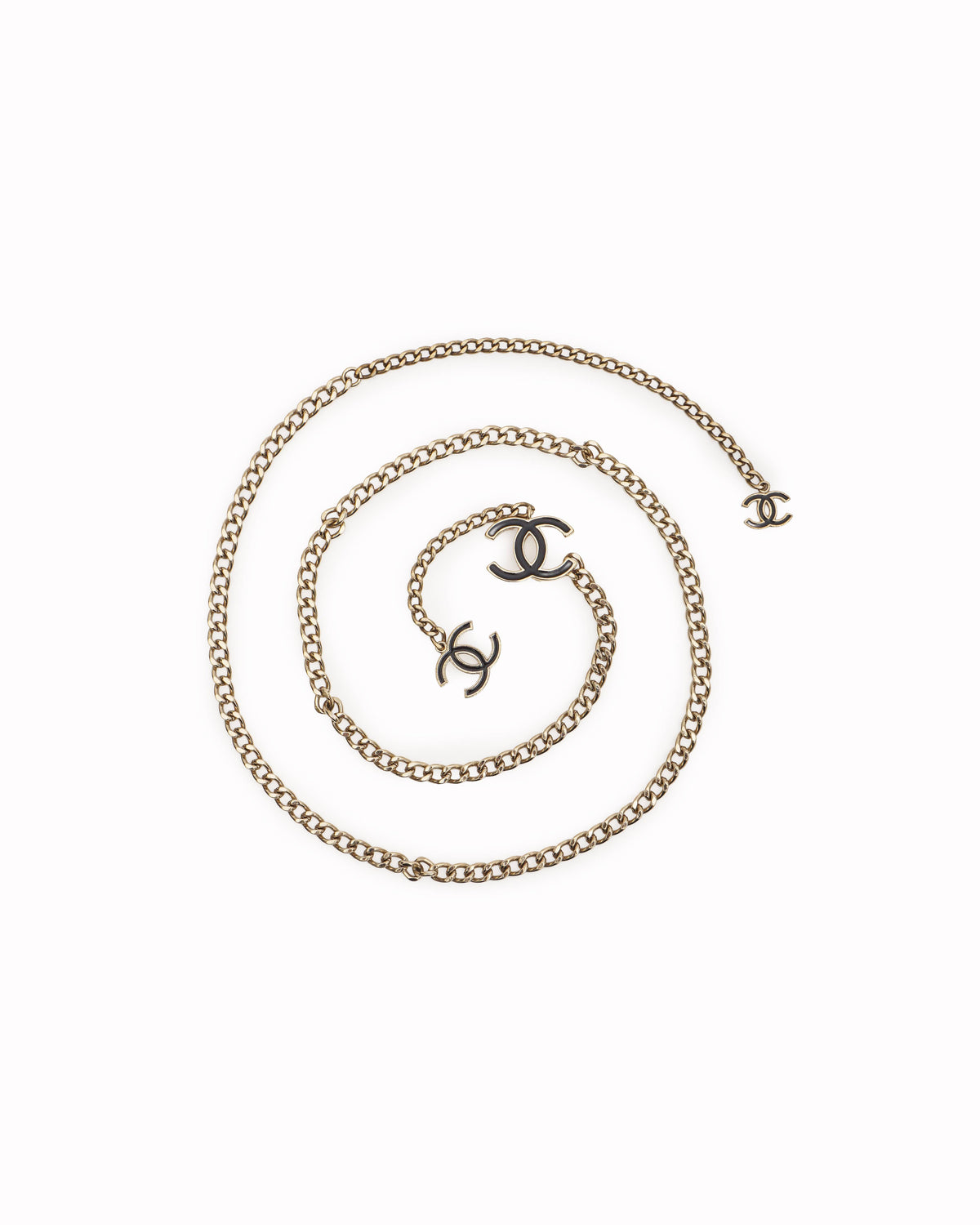 Chanel Gold-Tone Chain Belt with Black Enamel CC Medallions