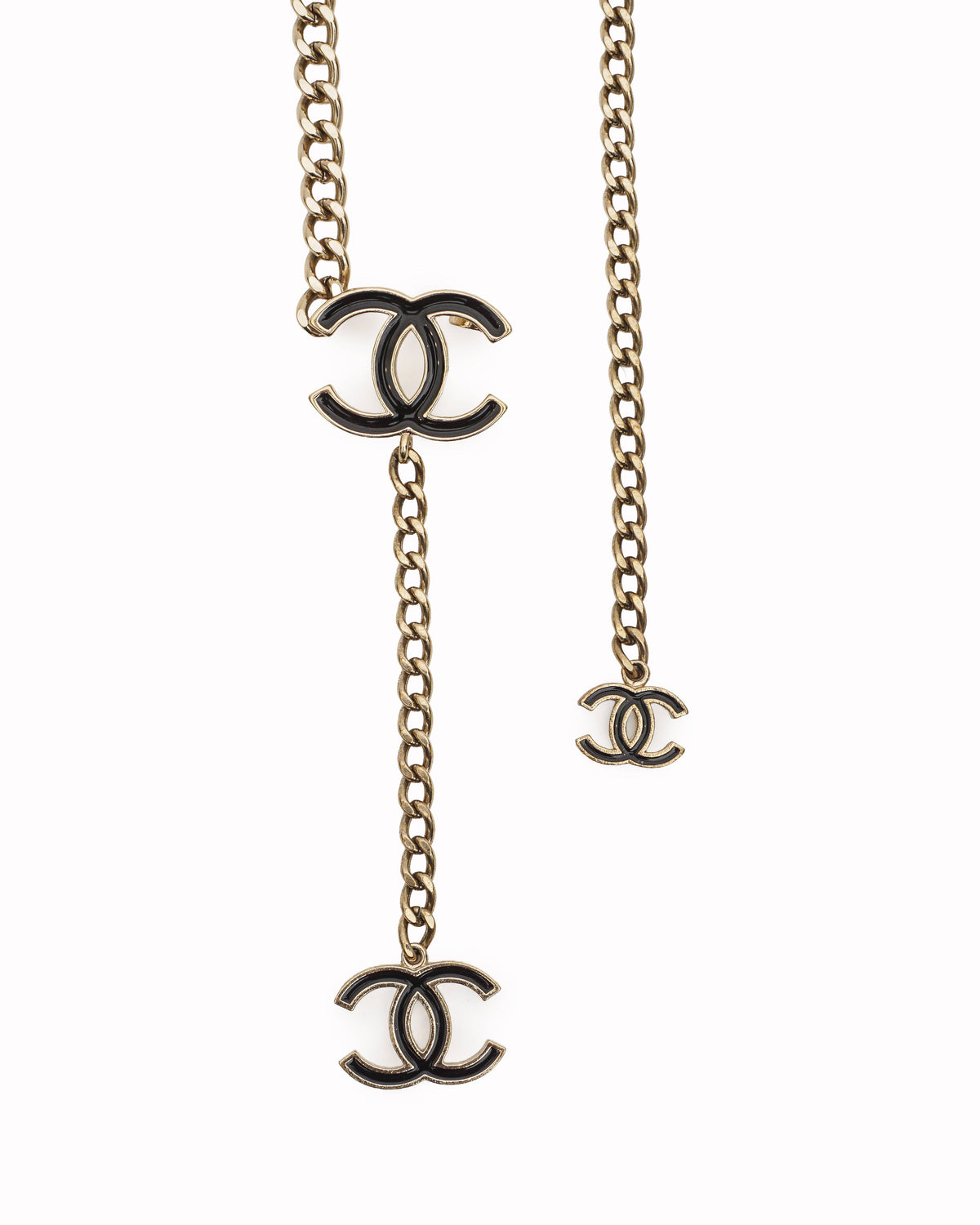 Chanel Gold-Tone Chain Belt with Black Enamel CC Medallions