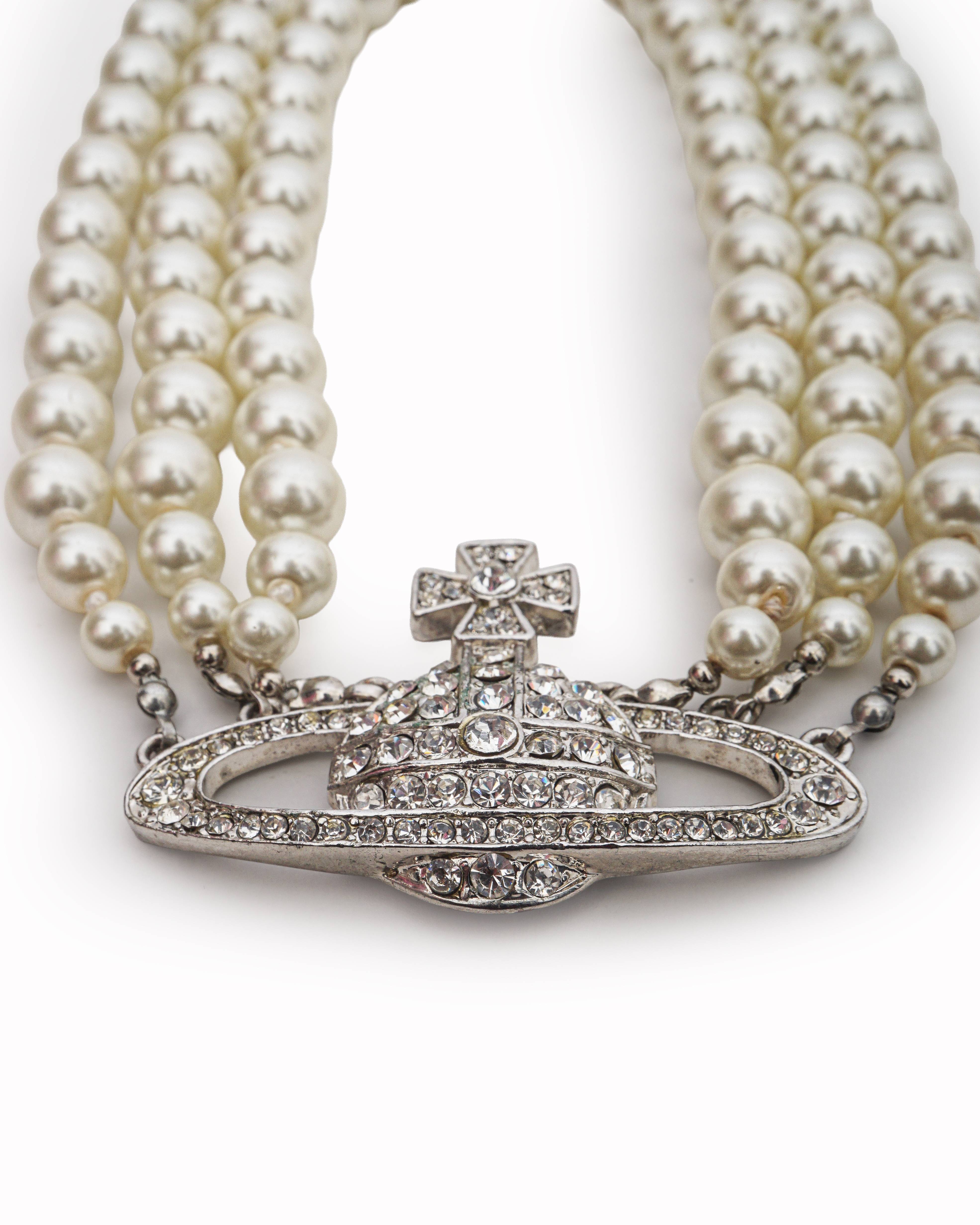 Vivienne Westwood Three-Row Pearl Bas Relief Necklace