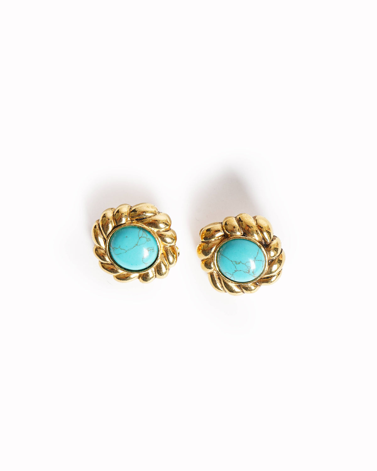 Vintage Chanel Gold Turquoise Swirl Button Clip Earrings, Made In France 1990s