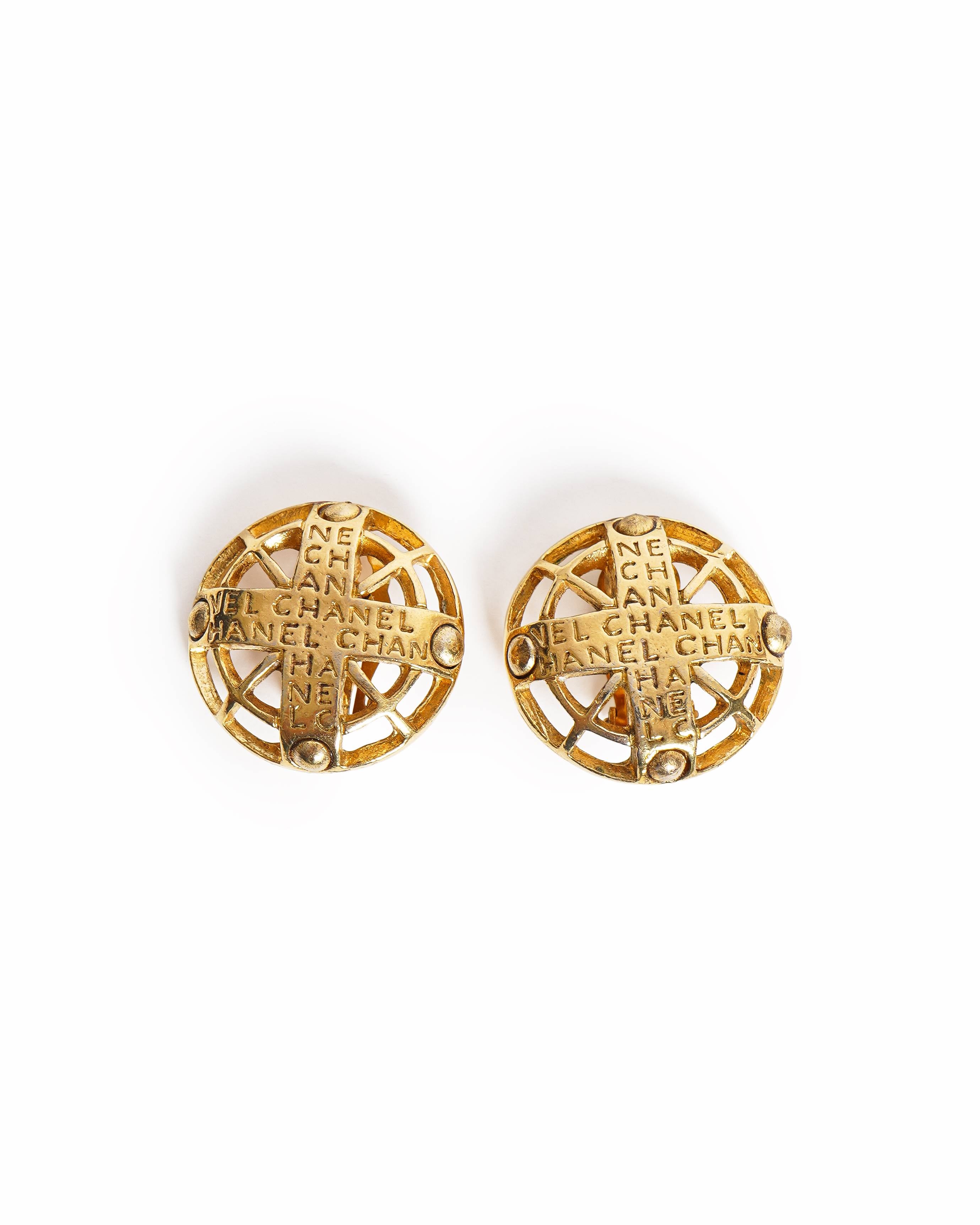 Vintage Vintage Chanel Cross Cage Clip-On Earrings, Made In France 1990s
